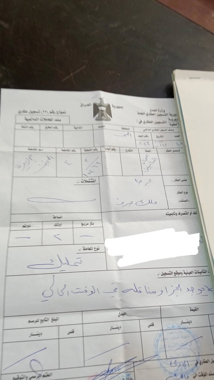 عندي عرصه اللبيع حي النداء الساحة 100 م سجناء سياسيين شارع 15 م *********** السعر 12 مليون بيه مجال
