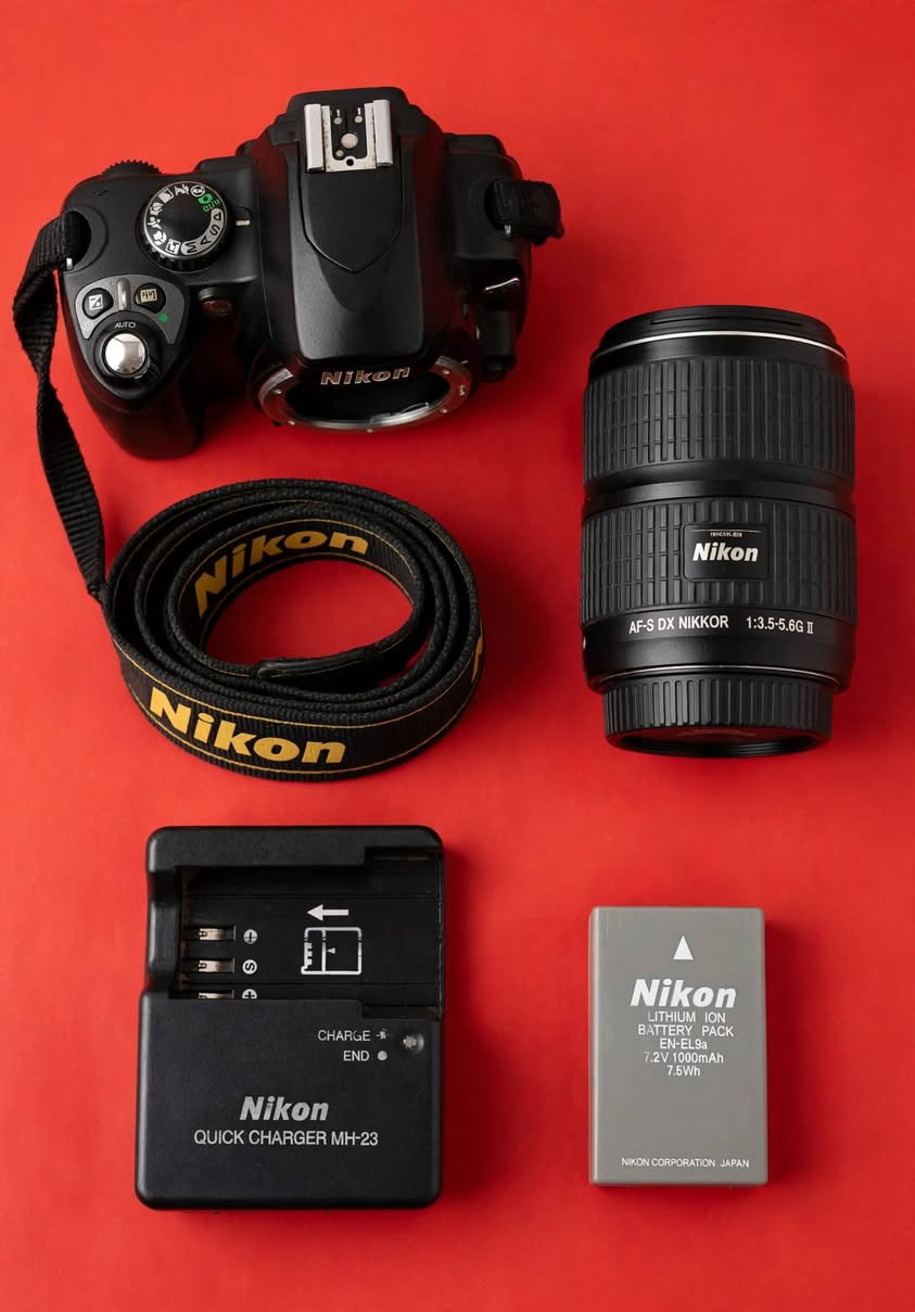 🔥
---
*📸 Nikon D3000 للبيع*

السعر *100 ألف وبيه مجال* 🔥

*المواصفات:*
- الموديل: Nikon D3000
- الدقة: 10.2 ميكا بكسل - تصوير فول HD
- النظافة: 90% نظيفة جدا وشغالة 100%
- الشتر: ناعم وقليل الاستخدام
النقص البيه بس كيبل شحن والشحنه طاك بيه فيوز 
*الملحقات الكاملة وياها:*
✅ جسم الكامرة
✅ عدسة 18-55 الأصلية VR
✅ بطارية EN-EL9a الأصلية
✅ شاحنة MH-23 الأصلية
✅ حزام نيكون الأصلي

الكامرة مال تصوير احترافي ومبتدئين، مناسبة للطلعات والمناسبات.

المكان: *ناصرية* قضاء الإصلاح 
للاستفسار خاص.***********

نص مكتوب في الصور:
- للبيع Nikon D3000 السعر 100 ألف وبيه مجال . النظافة 90% . الدقة 10.2 ميكا بكسل الملحقات كاملة (جسم + عدسة 18-55 + بطارية + شاحنة + حزام) . تصوير احترافي . ناصرية