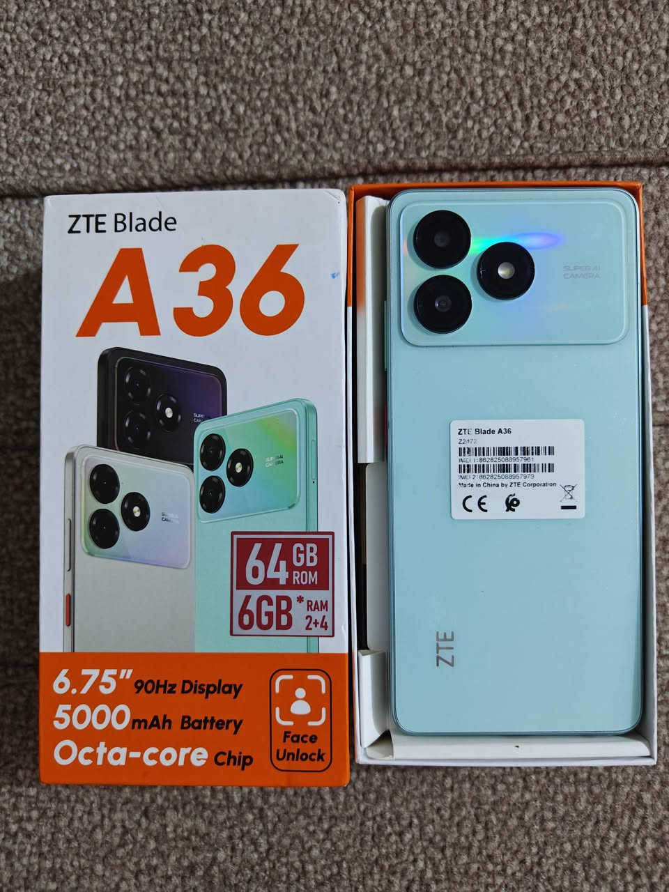 ZTE شركة ` A36 زتي اي
الجهاز نضيف 100% 🩵
المواصفات الكاملة :

 شاشة 6.75 بتردد 90 هيرتز

ذاكرة داخلية 6/64 جيجا

بطارية 5000 

معالج ثماني النواة يونسك 17200

الجهاز ويا كارتونه وكفر فقط 
السعر 130 شراي خاص او اتصل *********** واتساب
