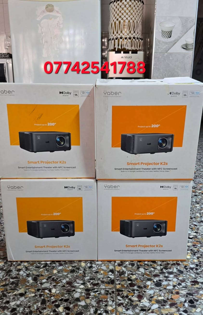 🔥🔥🔥 الداتا شو  Yaber  k2s
👍🥰🥰 اقوى جهاز اندرويد TV دقه  عاليه يدعم 4k

🔴 مع اشتراك رسمي لمشاهده البين سبوره والافلام والرياضه اكثر من ١٠ الف قناه مباشره واكثر من ٢٠٠ الف فلم ومسلسل

حجم عرض يصل إلى 200 بوصة
صوت JBL مدمج
دعم Dolby Audio
يدعم Alexa
Smart Projector مع تطبيقات مدمجة
يدعم NFC Screen Cast لعرض شاشة الهاتف بسرعة
مناسب لـ
الأفلام والمسلسلات
اليوتيوب وNetflix

🔴 مميزاته
صوت قوي مقارنة بمعظم البروجكترات الاقتصادية
نظام ذكي أسهل من توصيل TV Box خارجي

أوتوفوكس وتصحيح تلقائي

التحكم بالصوره من اربع جهات تكبير وتصغير الصوره

للحجر واتس اب

***********

نص مكتوب في الصور:
- Ahmed DATA SHOW ***********
- *********** Ahmed DATA SHOW