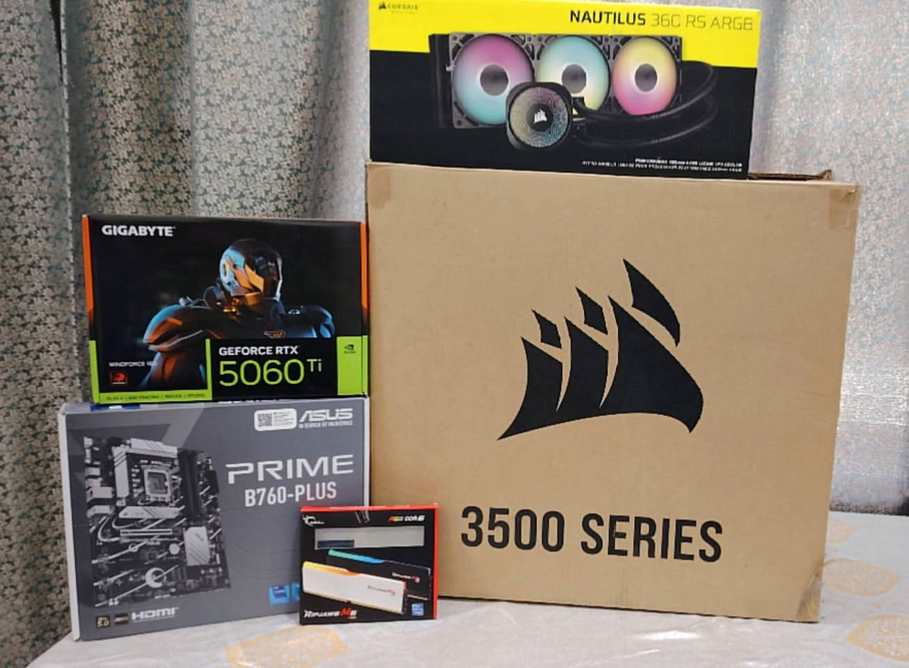 السلام عليكم حاسبه للبيع
السعر 2,000,000

I5 13400f

RTX 5060TI 16GB GIGABYTE OC

RAM G.Skill Ripjaws M5 RGB DDR5 6000 32GB (2x16GB) CL28 

   M.B ASUS B760-PLUS PRIME DDRS 1700 LGA 

 M.2 512GB KINGSTON GEN4 

   FAN LIQUID COOLING CORSAIR NAUTILUS 360 RS ARGB B 

PSU SEGOTEP GM750W PCIE 5.1 GOLD 

CASE CORSAIR 3500X ARGB TEMPERED GLASS MT B

WINDOWS 11 PRO ORIGINAL KEY

مكاني ناصرية رقمي *********** 
توصيل موجود
