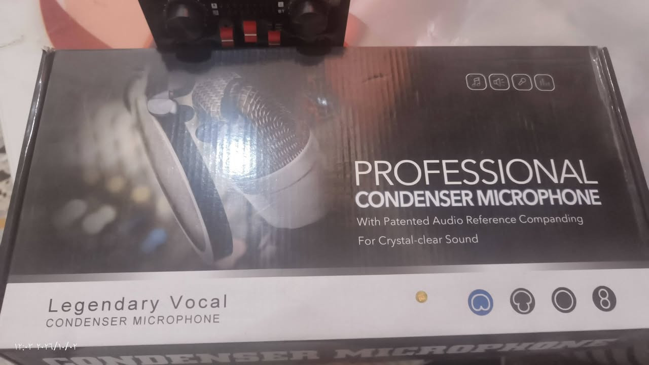 سلام عليكم مايك احترافي  للبودكاست والالعاب وتصوير وغيرها مواصفات 👇👇
مايك Legendary Vocal M800-V8 للبيع
🎤 Professional Condenser Microphone
🔊 صوت واضح ونقي ومناسب للتسجيل
🎙️ مناسب لليوتيوب والبودكاست والتعليق الصوتي
🎮 مناسب للبث المباشر والألعاب
🎵 مناسب لتسجيل الغناء والصوت
🎛️ يأتي مع V8 Sound Card للتحكم بالصوت والمؤثرات
🛡️ Shock Mount لتقليل الاهتزاز
🔇 Pop Filter لتقليل أصوات الهواء والحروف المزعجة
🦾 حامل/ذراع لتثبيت المايك
🔌 مع الكيبلات والملحقات
📦 الحالة: نظيف/شبه جديد 
⭐ الموديل: Legendary Vocal M800-V8
الموديل كـ M800-V8 ومخصص للتسجيل والبودكاست والبث المباشر والألعاب. 
سعر /55الف دينار عراقي 
المكان النجف الاشرف 
للاستفسار رقم التواصل ***********

نص مكتوب في الصور:
- ١٢:١١ ٢٠٢٦/١٠/٠٢
- ١٢:٠٣ ٢٠٢٦/١٠/٠٢