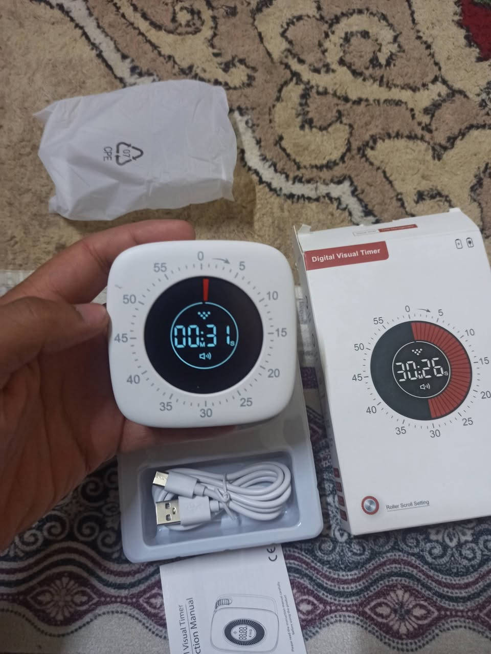 ⏱️ مؤقت بصري رقمي بشاشة رقمية.
🔌 كابل شحن تايب سي.
🎛️ يحتوي على عجلة للتحكم وضبط الوقت
يستخدم للدراسة .  تمارين الرياضة و غيرها 

💰سعر: 8 ألف 
للحجز: ***********
