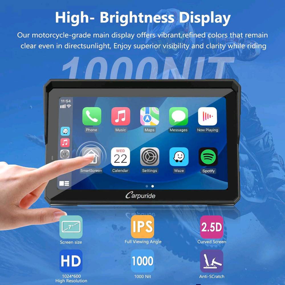 السعر 75 الف دينار 

🏍️ شاشة دراجات بي إم دبليو الذكية Carpuride 702BS (7 Inch Carplay Screen for BM Motorcycle)
شاشة ذكية متكاملة بحجم 7 بوصة مخصصة للدراجات النارية من فئة BMW، تمنحك تجربة قيادة متطورة مع دعم أنظمة Apple CarPlay وAndroid Auto والربط التلقائي بقاعدة الملاحة الأصلية للدراجة.
💡 مميزات وقوة المبيعات:
تتصل مباشرة بقاعدة ملاحة BMW الأصلية (Plug & Play) وتتيح التحكم الكامل عبر عجلة التحكم الأصلية (BM Wonder Wheel Control)، مع سطوع فائق يصل إلى 1000Nit للرؤية تحت أشعة الشمس المباشرة ومعيار مقاومة الماء والظروف الجوية IP67.
📌 أبرز الخصائص والمواصفات الفنية الشاملة:
🎯 الشاشة والعرض (High-Brightness Display):
 الحجم والوضوح: شاشة لمس IPS بحجم 7 بوصات بدقة HD (1024*600).
 السطوع وضد الخدش: سطوع عالي يصل إلى 1000Nit لضمان رؤية واضحة تحت الشمس، مع زجاج مقعر 2.5D مقاوم للخدش (Anti-Scratch).
 حساس الضوء (Light Sensor): ضبط تلقائي لسطوع الشاشة بين وضع النهار والليل لراحة العين أثناء القيادة.
🎯 أنظمة الاتصال والذكاء (CarPlay & Android Auto):
 دعم الأنظمة: دعم لاسلكي لنظامي Apple CarPlay وAndroid Auto لتشغيل الخرائط، الموسيقى، وإجراء المكالمات.
 التحكم الصوتي (Voice Controls): دعم كامل للتحكم الصوتي عبر Siri وGoogle Assistant للقيادة بأمان دون استخدام اليدين.
 البلوتوث المزدوج (Dual Bluetooth): ربط الهاتف بالشاشة ثم توصيل الخوذة أو سماعة البلوتوث (Single & Two-person Connection Modes) لمشاركة الصوت والمكالمات.
🎯 التوافق والتحكم الخاص بدراجات BMW:
 عجلة التحكم الأصلية (BM Wonder Wheel): إمكانية التصفح، تغيير الموسيقى، وقراءة بيانات الدراجة (السرعة، مستشعر ضغط الإطارات TPMS، السرعة الزاوية RPM، ومستوى الوقود) عبر عجلة الدراجة.
 الموديلات المتوافقة: تتوافق مع بيئة تركيب BMW الأصلية لكل من (BM R1200GS, BM R1250GS, BM R1300GS, BM S1000XR).
🎯 أدوات ومميزات إضافية:
 معيار المقاومة: مقاومة كاملة للماء والأتربة بمعيار IP67 Waterproof.
 مستشعرات مدمجة: تحتوي على بوصلة رقمية (Compass) ومقياس الضغط الجوي (Barometer).
 تشغيل الميديا المحلي: منفذ كارت ذاكرة TF/SD Card لتشغيل الفيديوهات والأغاني مباشرة.