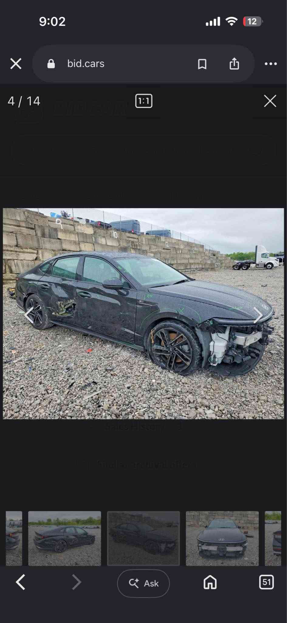 sonata  2024 N line
 باب و نص جاملغ صبغ  
دواخل ارباك شرط   
يترقم شمالي. 
ممشا 40,000 
شراي اتصل *********** أربيل, العراق

نص مكتوب في الصور:
- 9:02 12 4 / 14 1:1 bid.cars
- 9:02 12 bid.cars 5 / 14 1:1 Sales History Similar archival offers Ask 51
- 9:03 11 bid.cars 3 / 14 1:1 Sales History Similar archival offers Ask 51
- 9:03 11 bid.cars 2 / 14 1:1 Sales History 1 Similar archival offers Ask 51