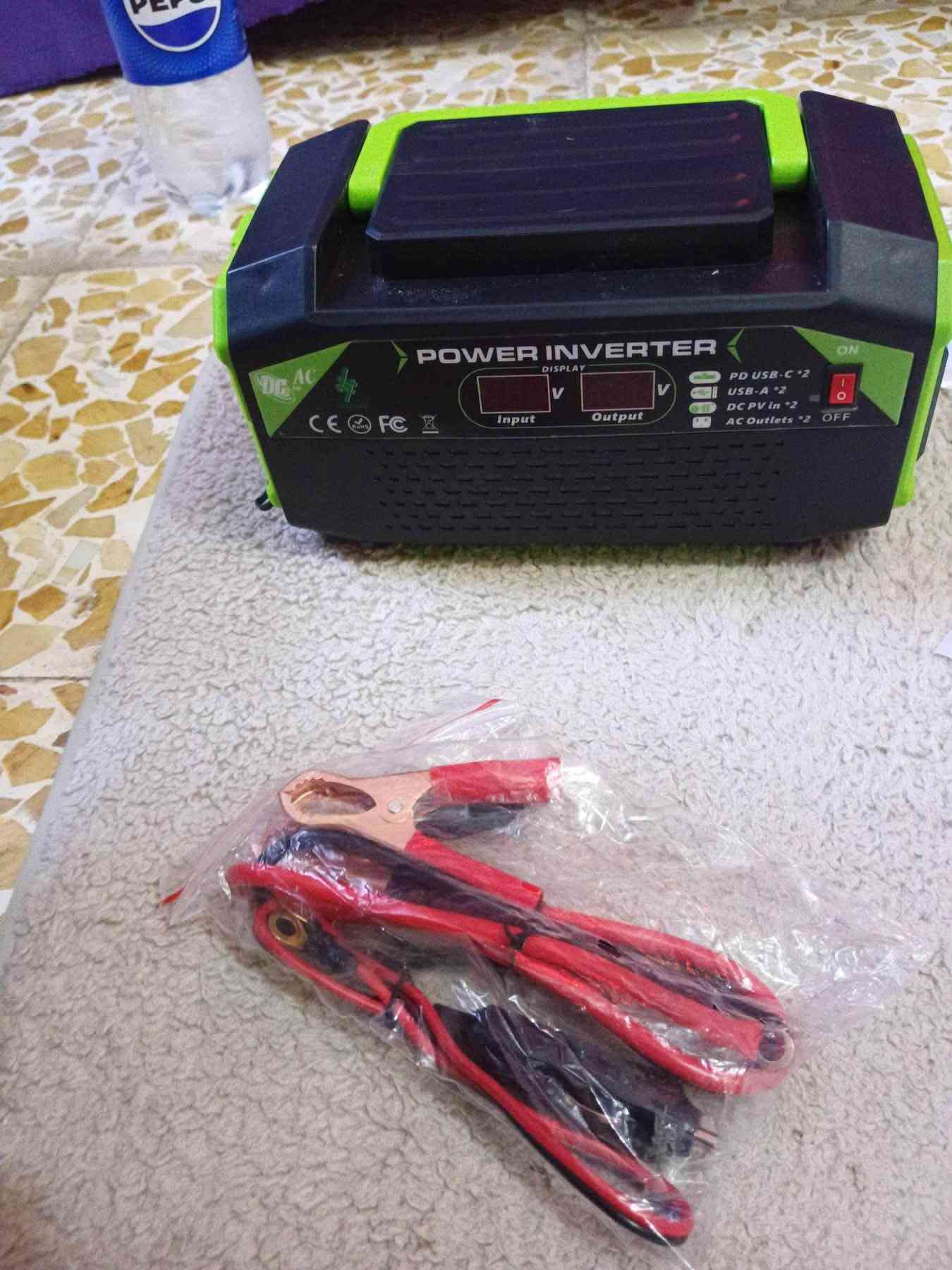 اعلى سعر

نص مكتوب في الصور:
- OUTDOOR EMERGENCY POWER SUPPLY 8 machine work together Switch (15W) Laptop (60W) Phone (11W) Camera (15W) Go Pro (15W) Drone (25W) DC Fan(50W) Lamp (5W)
- ACCESSORY STORAGE ROOM Push and Open Open it! Put the accessory into the storage room for easy carrying 12V Battery
- with Universal Socket Power Inverter DC 12V to AC 220V/110V 300W/500W 2x Battery Clip 1x Car Plug