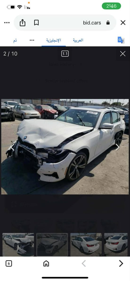 ‎اﻟﺴﻼم ﻋﻠﻴﻜﻢ
ﺳﻴﺎره ﻟﺒﻴﻊ 
 bmw 2021.330i
 ﻣﺤﺮك 2000 ﺗﻮﻳﻦ ﺗﻴﺮﺑﻮ 
ﻣﺎﺷﻴﻪ43اﻟﻒ
 رﻗﻢ ﺑﻐﺪاد ﻣﻤﻴﺰ
 ﺣﺎدث ﺑ�‎

نص مكتوب في الصور:
- 2:46 bid.cars العربية الإنجليزية ... تم 4 / 10 1:1 Sales History Similar scraped offers 6
- 2:46 bid.cars العربية الإنجليزية تم 2 / 10 1:1
- 2:47 bid.cars تم الإنجليزية العربية 1 / 10
- 2:46 bid.cars تم العربية الإنجليزية 3 / 10 1:1 6