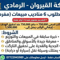 الرمادي • مندوب مبيعات • التقديم ٣ أيام