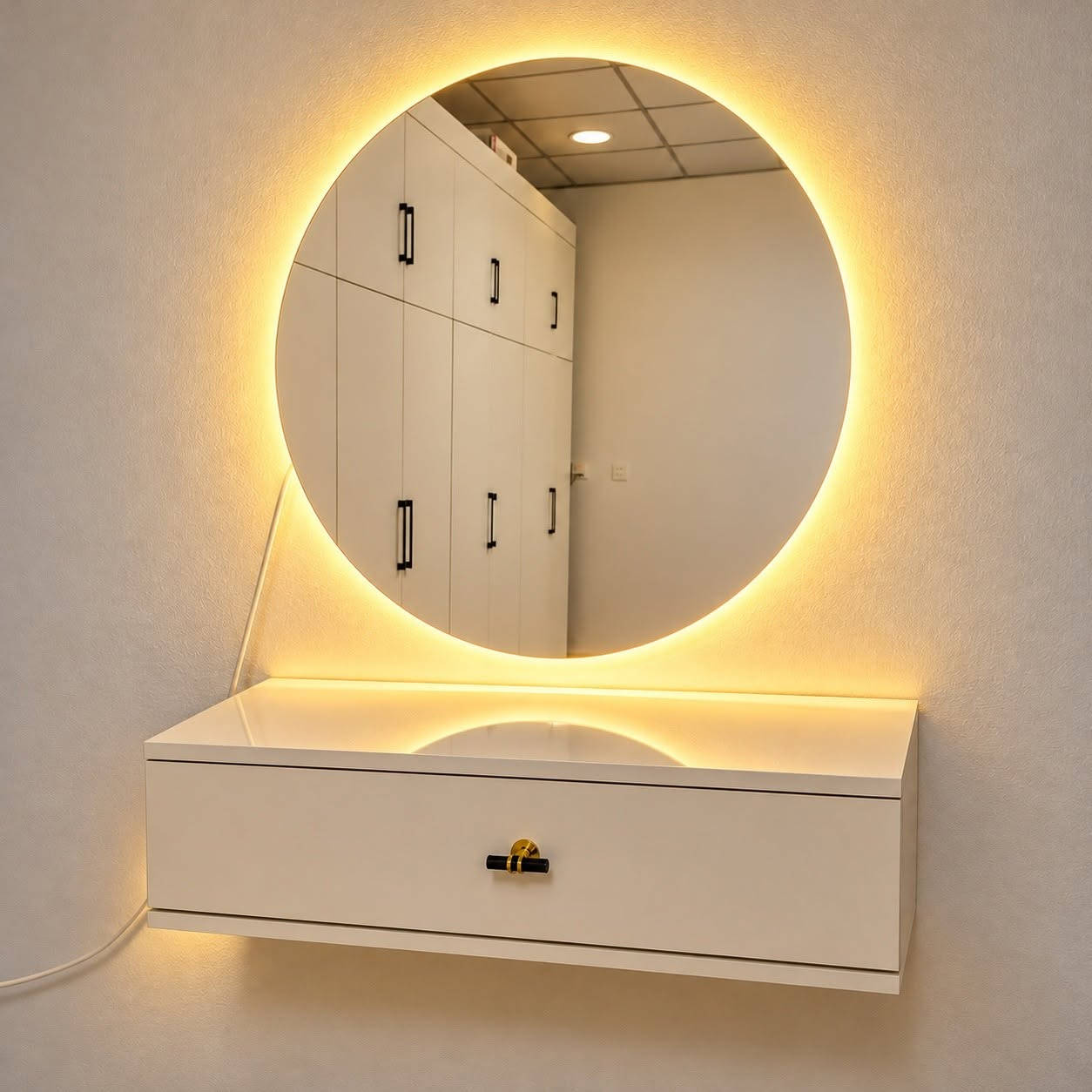 ميز تعليق • مرآة LED ٦٠سم • خشب MDF تركي