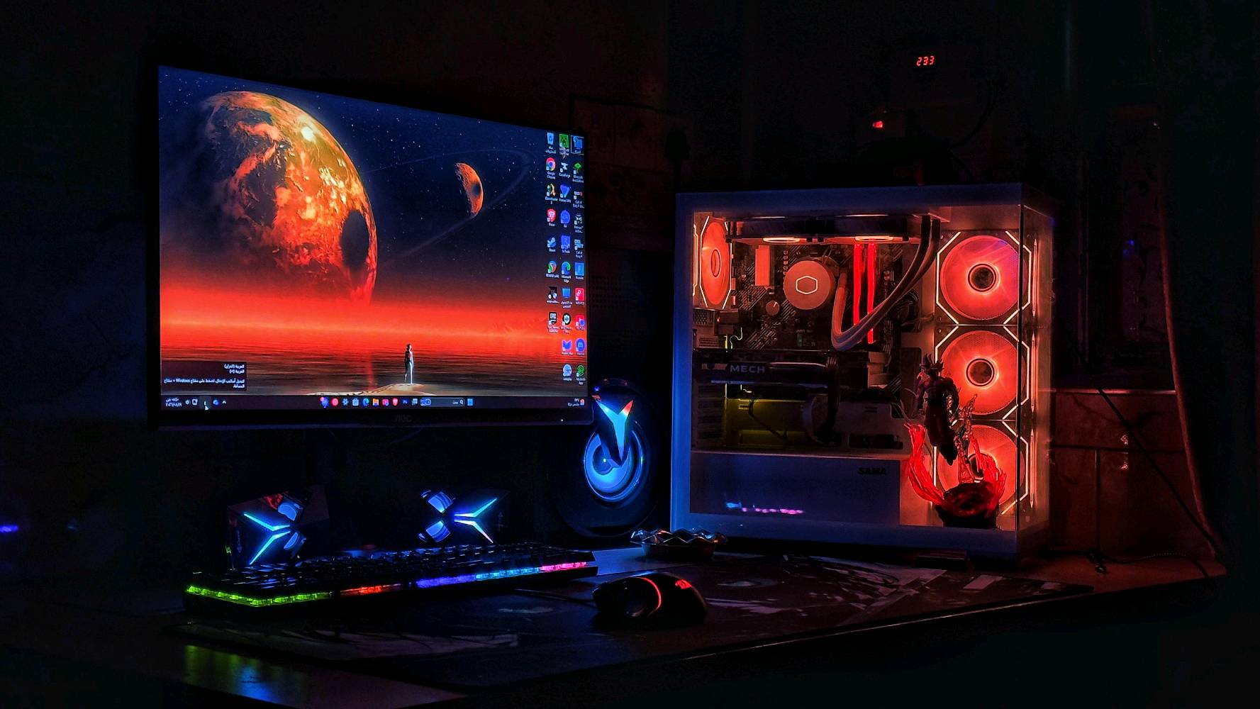 للبيع PC Gaming — سيتاب كامل

مواصفات البيسي:

* كارت شاشة: RX 6600
* المعالج: Ryzen 5 5500
* الرامات: 16GB RAM
* التخزين: SSD 1TB
* الباور سبلاي: 550W Cooler Master
* التبريد: مائي Cooler Master
* المذربورد: ASUS Prime B450M-II
* الكيس: أبيض
* موجودة كراتين القطع

السيتاب:

* شاشة Full HD 165Hz
* ماوس ميكانيكي
* كيبورد
* UPS سعة 2000VA

السيتاب كامل وجاهز للاستخدام والألعاب، والقطع نظيفة وتشتغل بصورة ممتازة.