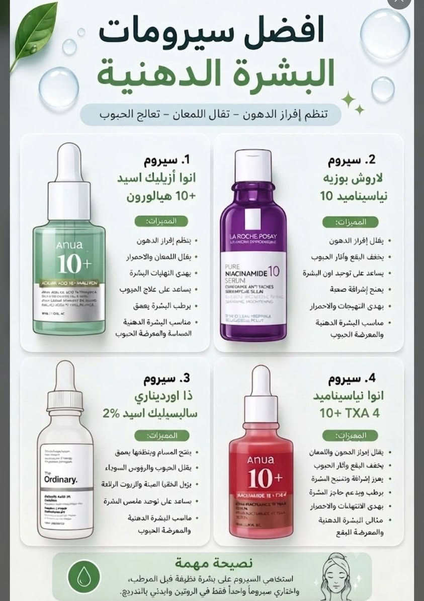 ✨🧴 روتينك الصح يبدأ من اختيار المنتجات المناسبة لبشرتك! ✨

إذا كانت بشرتك دهنية أو مختلطة ومعرّضة للحبوب، فاختيار المنتجات المناسبة يساعدك على التحكم بالإفرازات الدهنية، تقليل اللمعان والحفاظ على بشرة نظيفة وصحية 🤍🌿

🫧 غسولات مناسبة للبشرة الدهنية
💧 مرطبات خفيفة بدون انسداد المسام
✨ سيرومات للمساعدة على تقليل الدهون وآثار الحبوب
☀️ واقيات شمس خفيفة بتركيبة مناسبة للبشرة الدهنية

ومن أهم النصائح: لا تكثرين المنتجات بنفس الوقت، اختاري روتين بسيط ومناسب لبشرتك واستمرّي عليه 🌸

📌 احفظي المنشور حتى ترجعين له وقت اختيار منتجاتك
💬 وإذا محتارة شنو الأنسب لبشرتك، اكتبي لنا نوع بشرتك ونساعدك بالاختيار 🤍

📍للاستفسار، زورونا داخل الصيدلية أو راسلونا لمعرفة إذا كان مناسبًا لك.

⭕الفرع الاول 

بغداد _ المعامل _ الحسينيه _ مقابل جامع الشهيد الصدر.

⭕الفرع الثاني 

بغداد - المعامل - منطقة الباوية - مقابل مخبز باب الحارة.

📞 للتواصل وطلب الاستشارة الطبية (مجاناً):
***********

صحتكم تهمنا.. أهلاً وسهلاً بكم ! 🤍

📱 تابعونا على صفحاتنا الرسمية:

🔹 تيك توك: tiktok.com/@safe_er66

🔹 إنستغرام: https://www.instagram.com/safe_er66?igsh=Y2Zrb3ludGlub25k

تلي كرام :👈https://t.me/Hs28h

#العناية_بالبشرة #البشرة_الدهنية #روتين_البشرة #حب_الشباب #واقي_الشمس
