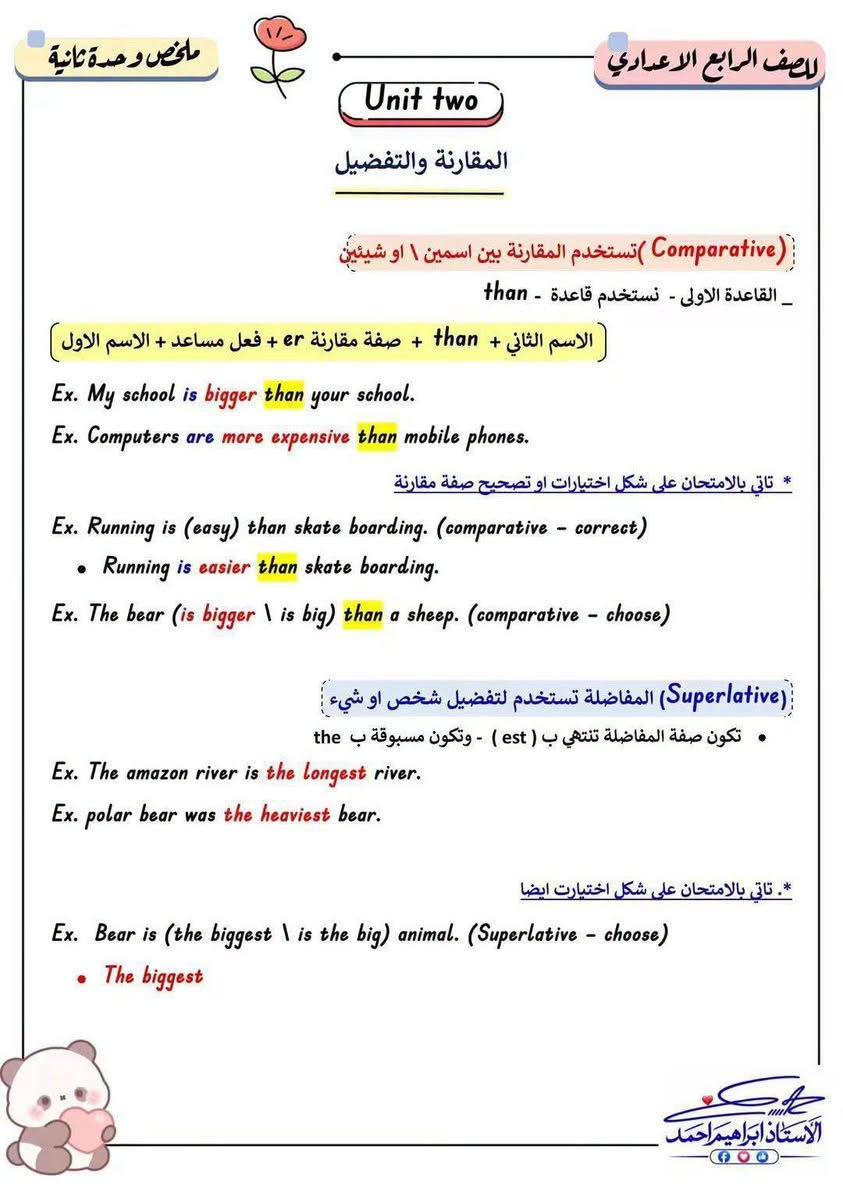 رابع اعدادي • انجليزي • ملخص وحدة ٢