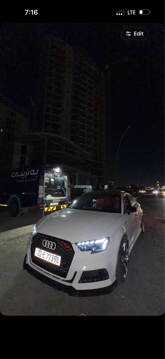 audi a3 
فول دەسکاری لە جوانکاری سەیارەکی بێ مەسرو بی تەقەو رەقە دەرکەی سەکن + جاملخ سبوج بێژۆری یەک تەعدیل گجکە 

پانۆراما
داون پایپ
پۆپبانگ
پلاک Racing
کۆیل APR
ویل BBS کون کون
پستن RR
گێج ئەلیکترۆنی 
سوکان RS
لیت A5
لیدو کاربۆن فایبەر 
کار پلای
کوشین جلد
رادار 

مەسروفێکی زۆری لێکراوە مەکینە ٢٠ تۆربۆ 
***********
گۆرینەوەش دەکەین أربيل, العراق
