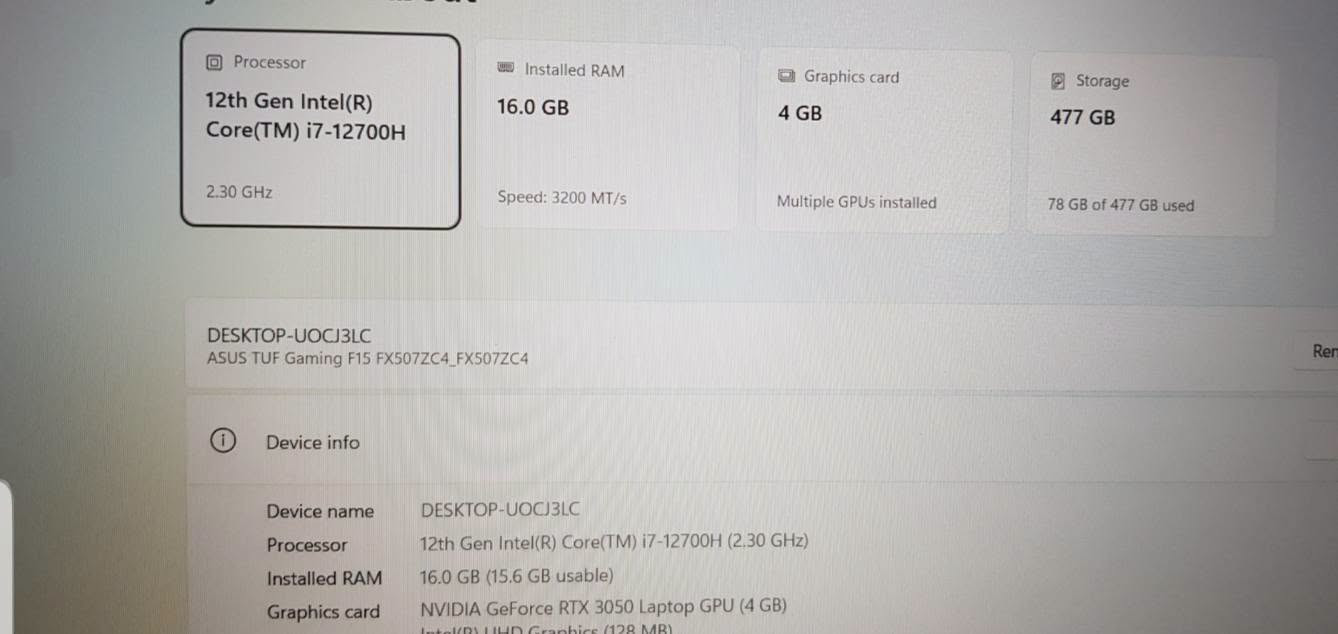 ASUS TUF • كور i7 الجيل 12 • RTX 3050 4G