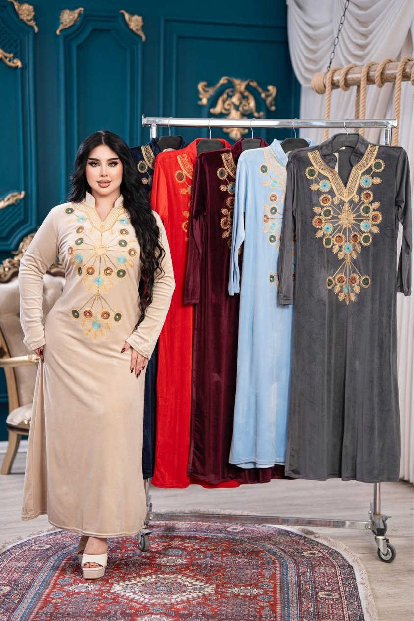 دشداشة نسائي • تطريز تونسي • مخمل سوفت