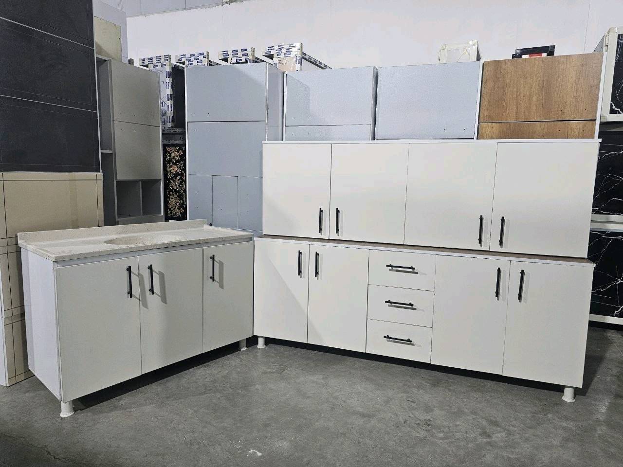 كاونتر خشب MDF ارضي وملحق قياس مترين وسنك متر و20 مرمر سعر 325 الف