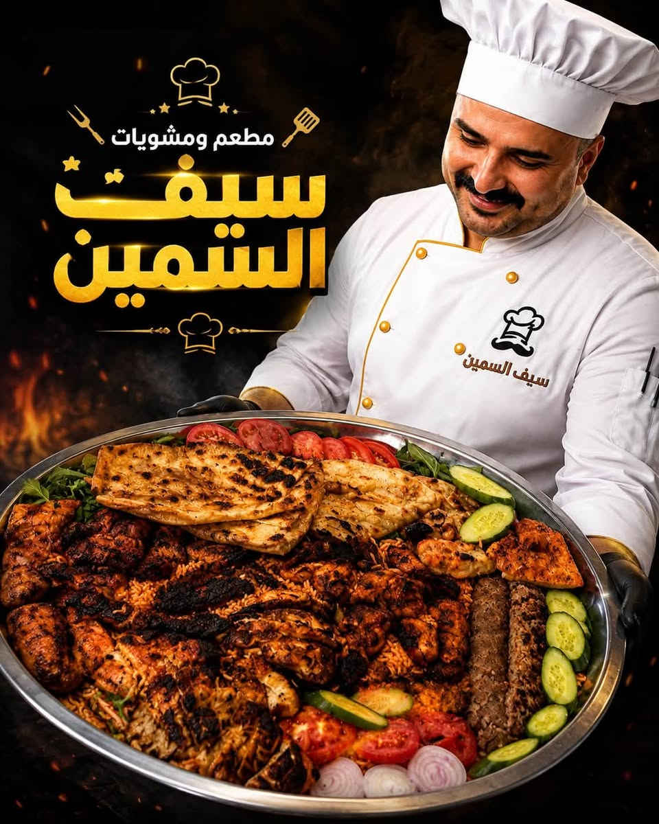 🔥 مشويات وأجنحة سيف السمين 🔥
تكّة وكباب 😋 | أجنحة ودجاج 🍗 | دجاج مسحب | سمك 🐟
مع تمن أحمر ومقبلات شهية ❤️

🚗 يوجد توصيل داخل بسمايا ***********
📍ننتظركم ونخلي سفرتكم أطيب!
 اجنحه ومشويات سيف السمين
