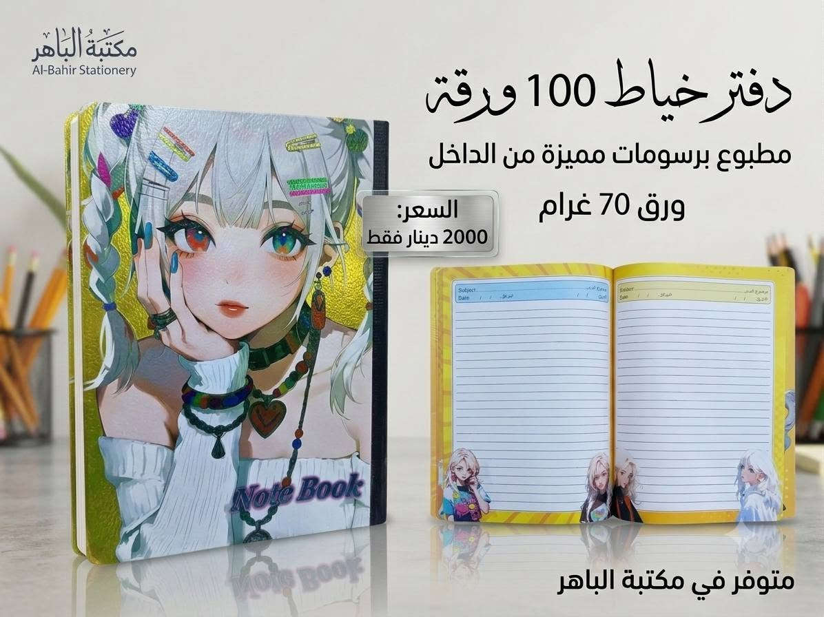 📚✨ دفاتر بخياطة وبرسومات مميزه ! ✨📚
دفتر عملي وأنيق، مناسب للطلاب والاستخدام اليومي ❤️
📖 100 ورقة
🎨 رسومات وتصاميم مطبوعة من الداخل
📄 ورق 70 غرام
💰 السعر: 2000 دينار فقط
🔥 متوفر الآن في مكتبة الباهر
📍 العنوان: عنه – نهاية شارع الحضرة – قرب جامع النور
📩 للطلب والاستفسار: عبر الخاص أو على الأرقام 
***********
***********
🚚 التوصيل متوفر:
داخل قضاء عنه 1000 دينار فقط
جميع المحافظات 5000 دينار فقط
