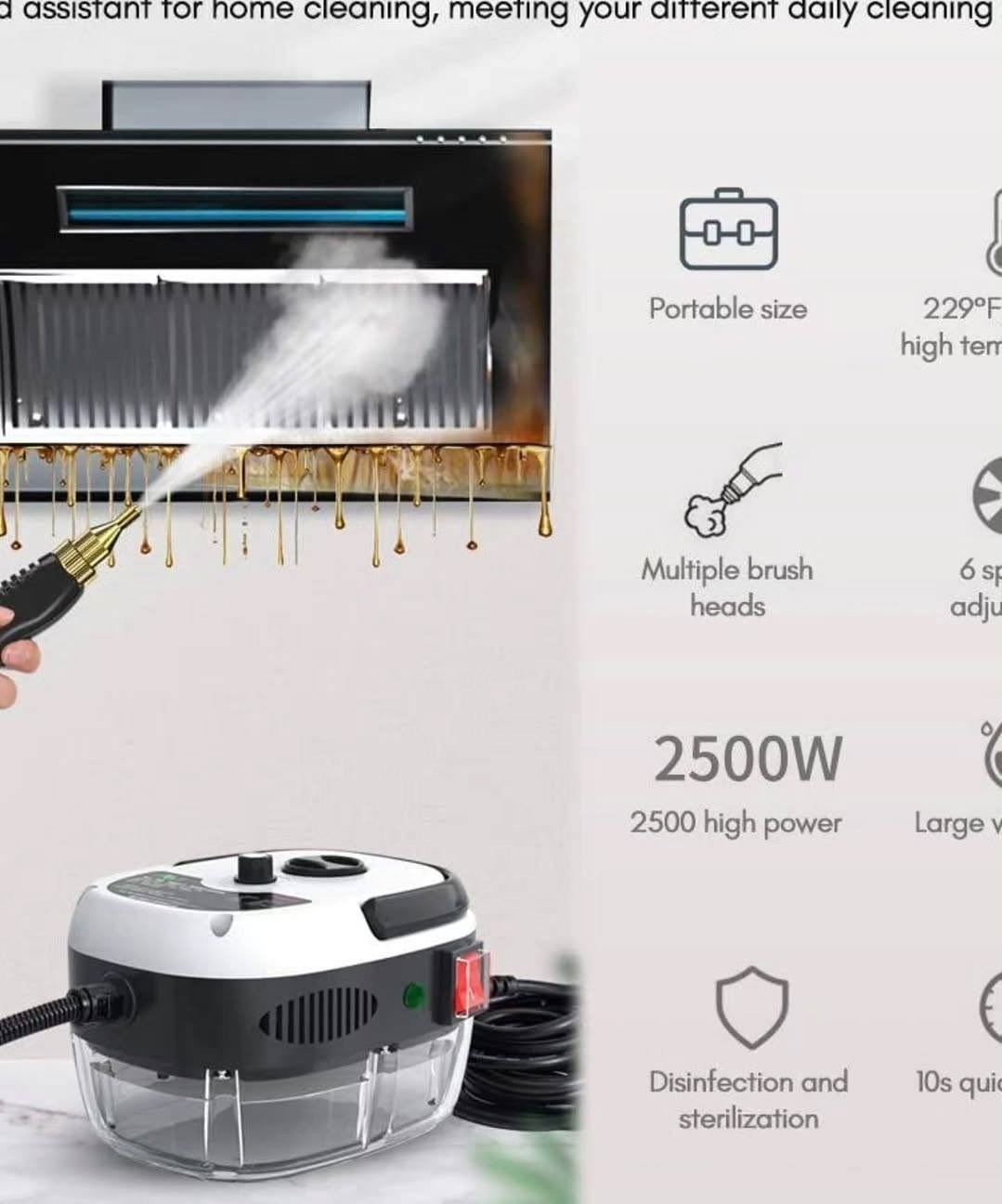 ب٢٥

نص مكتوب في الصور:
- assistant for home cleaning, meeting your different daily cleaning Portable size 229°F high term Multiple brush heads 6 sp adju 2500W 2500 high power Large v Disinfection and sterilization 10s quic