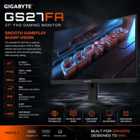 مونيتر مستعمل للبيع GIGABYTE GS27FA Gaming Monitor Screen Size: 27" Pa...