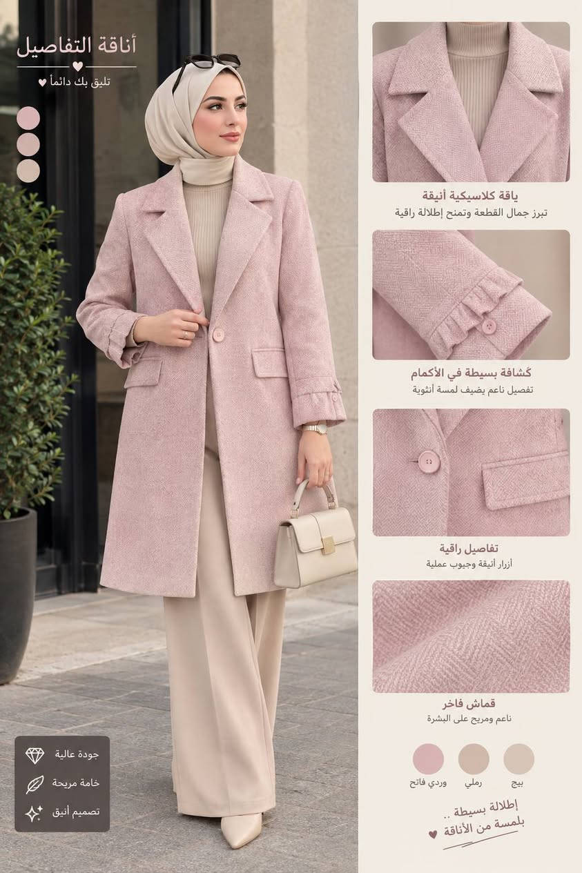كوت نسائي أنيق

السعر: 12,000 د.ع

المقاسات : M / L / XL

الألوان: أحمر/ نيلي / وردي 

توصيل لجميع المحافظات

الدفع عند الاستلام.. ‏مراسلت هاذالرقم وتساب  ‪
‏‪***********‬‏

نص مكتوب في الصور:
- ZOVÉR
- زوفيـر
- FASHION FOR EVERYONE
- تفاصيل دقيقة بجودة عالية
- أزرار أنيقة وتصميم مميز
- جيوب عملية بلمسة عصرية
- Style Never Fades
- قماش عالي الجودة
- خفيف ومريح
- مناسب لجميع الإطلالات
- ألوان متعددة
- ZOVIER زوفير FASHION FOR EVERYONE تفاصيل دقيقة بجودة عالية أزرار أنيقة وتصميم مميز جيوب عملية بلمسة عصرية Style Never Fades قماش عالي الجودة خفيف ومريح مناسب لجميع الإطلالات ألوان متعددة
- أناقة الشتاء بكل تفاصيلها دفء مثالي في الأجواء الباردة قماش عالي الجودة خفيف الوزن ومريح تصميم أنيق وعصري ياقة كلاسيكية أنيقة أزرار متينة وعالية الجودة تفاصيل الأكمام الراقية قماش شتوي دافئ ومتين اختيارك المثالي للشتاء WINTER COLLECTION
- أناقة الشتاء بكل تفاصيلها دفء مثالي في الأجواء الباردة قماش عالي الجودة خفيف الوزن ومريح تصميم أنيق وعصري Winter Style أناقة .. ببساطة تفاصيل الجاكيت قصة أنيقة وجودة عالية أزرار الأكمام تصميم راقي ومميز أزرار أمامية بشكل أنيق ومتين الجيوب الجانبية عملية ومرتبة قماش شتوي فاخر ناعم ومريح من الخلف الطول حتى الركبة لون البنطرون لون البلوف الجاكيت إطلالة أنيقة وعصرية
- أناقة التفاصيل تليق بك دائماً ياقة كلاسيكية أنيقة تبرز جمال القطعة وتمنح إطلالة راقية كشافة بسيطة في الأكمام تفصيل ناعم يضيف لمسة أنثوية تفاصيل راقية أزرار أنيقة وجيوب عملية قماش فاخر ناعم ومريح على البشرة جودة عالية خامة مريحة تصميم أنيق بيج رملي وردي فاتح إطلالة بسيطة بلمسة من الأناقة