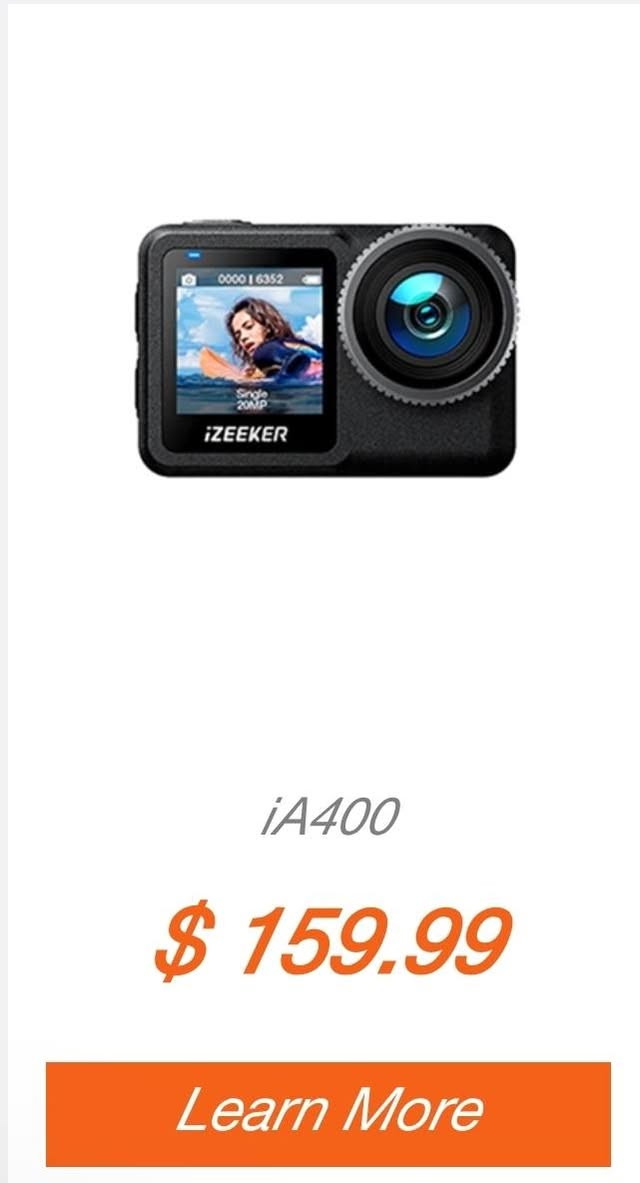 سلام عليكم 

كاميرا احترافي مثل كو برو 
شركة 
IZEEKER 
موديل 
IA400

دقة 4K و كلش حلو 

كاميرا امامي و خلفي ، و يربط مع موبايل ، 

كامل غراض 

مع 2 بطارية شركة و قاعدة شحن 

و كامل أدوات 

جديدة و مضبوط سعر بالموقع الاصلي 160$ 

يمي فقط 100 الف دينار 

للأستفسار اكثر و حجز راسلنا على الواتساب: ***********

نص مكتوب في الصور:
- iA400 $ 159.99 Learn More
- Dual Screen 1.3 Inches Screen 2.0 Inches Screen 4K30FPS Video 40M Waterproof