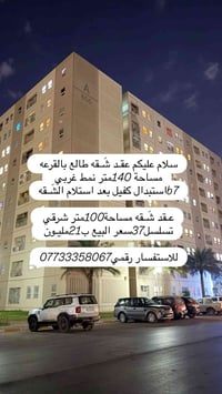 عقد شَقه مساحة100متر شرقي تسلسل 37سعر البيع ب21مليون للاستفسار رقمي 07...