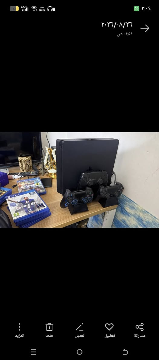 سلام وعليكم
بلي فور سلم 1تيره + هارد اضافي  500gb
ما مفتوح  نضافه 90‎%‎ ملحقات البلي  3 يدات ثنين تجاري وحده اصلي اضافه قاعده للبلي وللقراص   ويا  6 اقراص 
GTA5 
GOD OF WAR
 GRAN TURISMO sport 
FIFA 23 
THE CREW 2 عربي
FIFA 20
متوفر توصيل داخل بغداد 
للأستفسار ***********
