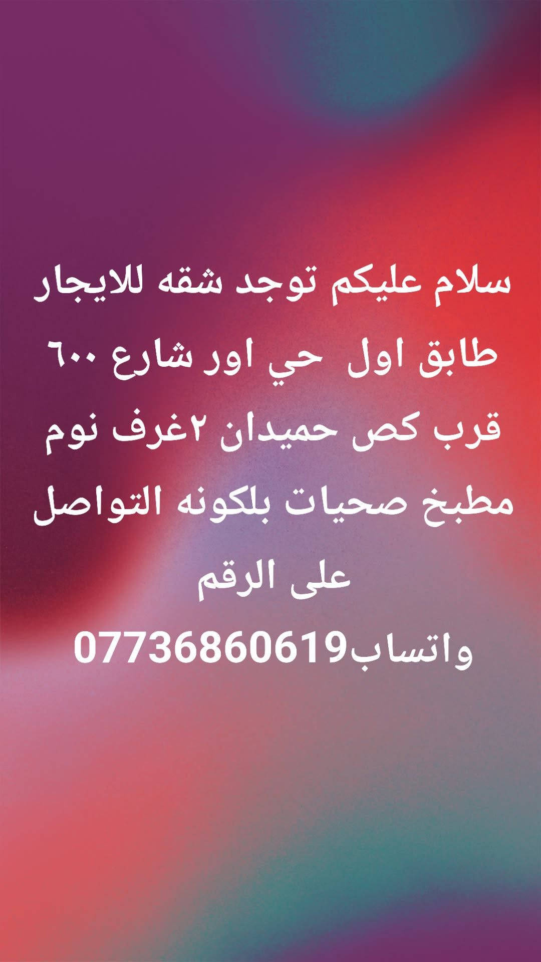 شقة للإيجار • غرفتين • حي أور شارع 600