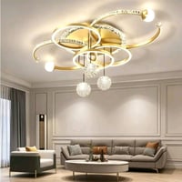 ✨ ثريا LED فاخرة للبيع ✨ 🪙 تصميم ذهبي عصري بحلقات متداخلة وكرات كريستا...