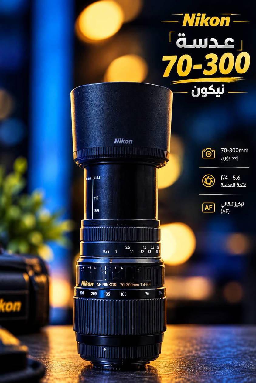غراض تصوير فائضة عن الحاجة للي تخدمة متوفرة 📸
 موجود توصيل لجميع المحافظات 
***********

نص مكتوب في الصور:
- فلاش
- TRIOPO فلاش سبيد لايت من ماركة Triopo+ تريكر قوة فلاش عالية لإضاءة احترافية تريكر لاسلكي بإستجابة سريعة قابل للتعديل مع تحكم دقيق جودة عالية من تريوربو TRIOPO+ تريكر
- فلاش + تريكر تحكم بالقدرة والإضاءة اتصال لاسلكي 2.4GHz S1 / S2 للمزامنة تصميم قوي وموثوق Speedlight + Trigger
- Nikon عدسة 70-300 نيكون 70-300mm بعد بؤري f/4 - 5.6 فتحة العدسة تركيز تلقائي (AF)
- Nikon عدسة 70-300 نيكون 70-300mm بعد بؤري f/4 - 5.6 فتحة العدسة تركيز تلقائي (AF) جودة عالية وتفاصيل دقيقة
- Nikon عدسة 70-300 نيكون
- Canon
- عدسة
- 70-300
- كانون
- عدسة 70-300 كانون