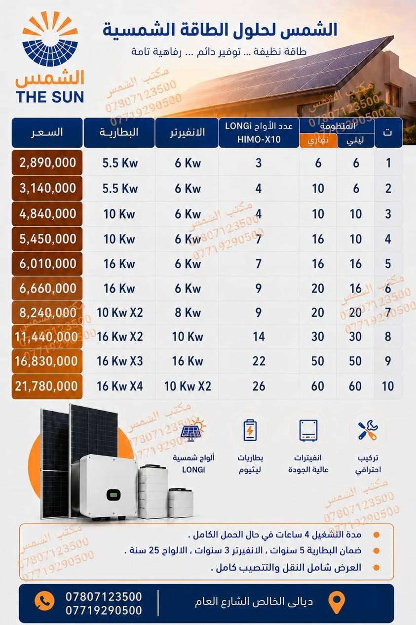 طاقة شمسية • تركيب احترافي • ديالى الخالص