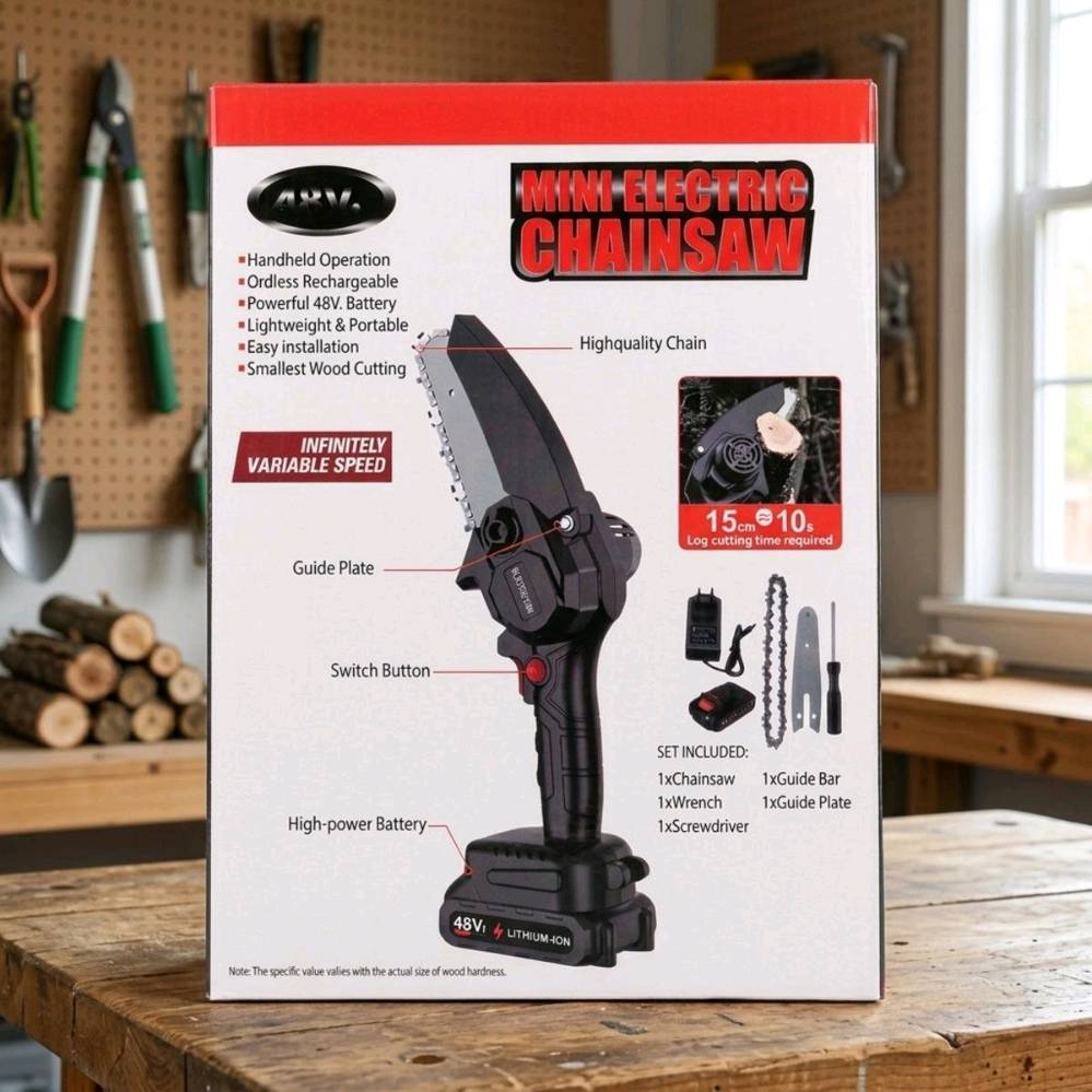 منشار لاسلكي صغير محمول 

منشار كهربائي صغير لاسلكي (Mini Electric Chainsaw)، وهو أداة يدوية محمولة ومخصصة لقص الخشب وتقليم الأشجار.أهم مواصفات ومحتويات المنتج:البطارية: يعمل ببطارية ليثيوم قوية بقدرة 48 فولت قابلة للشحن.التحكم بالسرعة: مزود بمفتاح تشغيل ذكي يتيح التحكم بالسرعة اللانهائية المتغيرة (Infinitely Variable Speed).الكفاءة: مصمم لقص الأخشاب بقطر يصل إلى 15 سم في غضون 10 ثوانٍ تقريبًا (تختلف المدة حسب صلابة الخشب).المحتويات المرفقة بالصندوق (Set Included):منشار كهربائي عدد 1 (Chainsaw)مفتاح ربط صامولة عدد 1 (Wrench)مفك براغي عدد 1 (Screwdriver)نصل التوجيه عدد 1 (Guide Bar)لوح حماية التوجيه عدد 1 (Guide Plate
السعر: 24 الف 
التوصيل: 4 لكل العراق