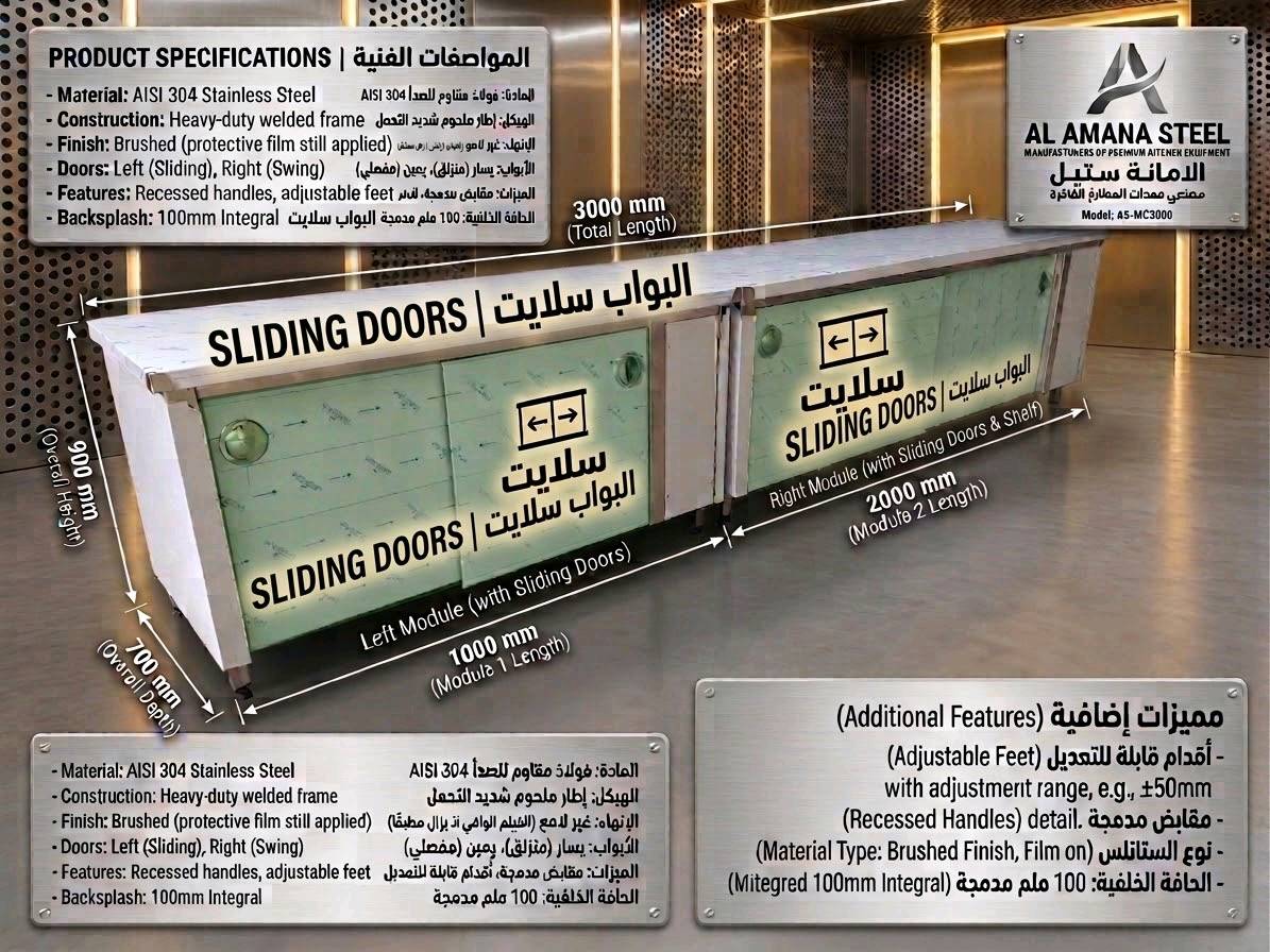 🔥 الجودة تبدأ من التفاصيل 🔥
الأمانة ساجحة — تصنيع وتجهيزات ستانلس ستيل 304 بجودة عالية وتشطيب احترافي.
مصممة لتكون عملية، متينة، وتخدمك لسنوات 💪✨
📌 خزانات وتجهيزات مطاعم • فنادق • كوفيات • مشافي
Al Amana Steel — الجودة • الأمانة • الثقة
بەڵێ، ئەمەش بە کوردیی سۆرانی و بە شێوەیەکی ڕێک و جوان بۆ تیکتۆک:
🔥 کوالێتی لە وردەکارییەکانەوە دەست پێدەکات 🔥
ئەل ئەمانە ستێل — دروستکردن و تەجهیزکردنی کارەکانی ستانلس ستێل ٣٠٤ بە کوالێتی بەرز و تەشریفاتی پیشەیی.
دیزاینێکی بەهێز، کارامە و دروستکراو بۆ بەکارهێنانی درێژخایەن 💪✨
📌 تەجهیزاتی چێشتخانە • هۆتێل • کۆفی • نەخۆشخانە
هذا الغرض بالضبط شنو اسمه/موديله عندكم؟ يعني تنكتب بالوصف كخزانة، طاولة شغل، حوض، أو تفصيل خاص؟: 
صاحبات هوا خزانات كلشي 
وين مكانكم بالعراق بالضبط؟ وأكو توصيل لو استلام فقط من عندكم؟: 
هولير حسب الزبون 
شنو سعره الحالي وهل السعر يختلف إذا طلب الزبون مقاس أو مواصفات مخصصة؟: 
حسب الاتفاق 
هالقطعة جاهزة لو تصنيع حسب الطلب؟ وإذا حسب الطلب، شكد مدة الإنجاز والتسليم؟: 
تصنيع حسب الطلب 
أكو خيارات إضافية مثل سماكة الستانلس، نوع التشطيب، أو ملحقات/إكسسوارات معينة لازم نذكرها بالوصف؟: 
304 مقاوم الصدأ 