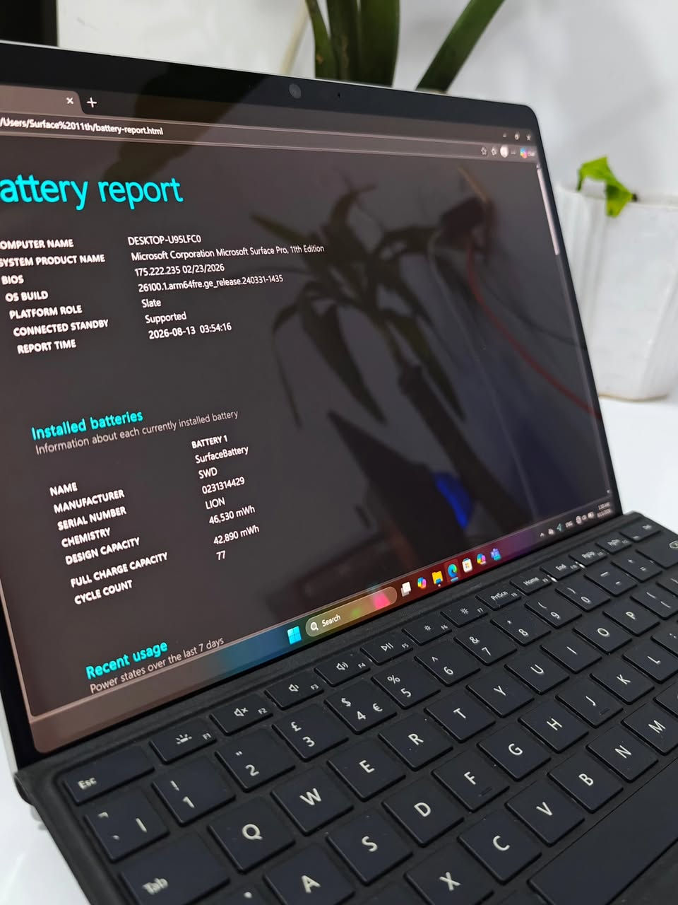 🌟 للبيع: أحدث جيل من سيرفس برو - Microsoft Surface Pro 11 (Copilot+ PC)

*اللون رصاصي
* المعالج: Qualcomm Snapdragon X Plus بـ 10 أنوية، مع وحدة NPU للذكاء الاصطناعي (أداء فائق وسرعة استجابة).
* الذاكرة (RAM): سعة 16GB LPDDR5x لأداء سلس في تعدد المهام.
* التخزين: 256GB SSD (فائق السرعة وقابل للإزالة/التطوير).
* الشاشة: شاشة لمس PixelSense Flow مقاس 13 بوصة، دقة 2.8K (2880x1920)، بمعدل تحديث 120Hz لتجربة بصرية فائقة السلاسة.
* البطارية: عمر بطارية استثنائي يصل إلى 14-15 ساعة من الاستخدام المتواصل.
* الكاميرا: كاميرا أمامية بدقة 1440p (Quad HD) وكاميرا خلفية 10MP تدعم تصوير 4K.
* الاتصال: يدعم أحدث تقنيات Wi-Fi 7 ومنفذي USB-C (USB4).
* نظام التشغيل: Windows 11 Pro الأصلي.
* خاصية Face-ID 
* الحالة : نظيف جدا بدون بوكس
* البطارية 🔋: مشحون 77 مرات

السعر : 
1- الجهاز فقط 1،300،000 مع حافظه UAG اصليه
2- مع كيبورد اصلي 1،450،000 مع حافظه UAG اصليه
3- مع كيبورد و قلم اصليات 1،525،000 مع حافظه UAG اصليه

* ضمان اسبوعين

للتواصل والاستفسار: ***********

https://t.me/epic_store2
------------------------------
ملاحظة للمشتري: الجهاز مثالي للمهندسين، المبرمجين، والطلاب، خاصة مع سهولة فكه وتطوير قرص التخزين فيه.

نص مكتوب في الصور:
- Try "My mouse pointer is too small"
- System > About
- Storage 238 GB
- 72 GB of 238 GB used
- Graphics Card 128 MB
- Qualcomm(R) Adreno(TM)
- X1-85 GPU
- Installed RAM 16.0 GB
- Speed: 8448 MT/s
- Processor
- Snapdragon(R) X 10-core X1P64100 @ 3.40 GHz (3.42 GHz)
- 3.42 GHz
- DESKTOP-U95LFC0
- Microsoft Surface Pro, 11th Edition
- Device specifications
- Device name DESKTOP-U95LFC0
- Processor Snapdragon(R) X 10-core X1P64100 @ 3.40 GHz (3.42 GHz)
- Installed RAM 16.0 GB (15.6 GB usable)
- Device ID 3172049D-B784-47DF-B365-B6F6EDAF6C8E
- Product ID 00356-06315-09871-AAOEM
- System type 64-bit operating system, ARM-based processor
- Pen and touch Pen and touch support with 10 touch points
- Related links Domain or workgroup System protection Advanced system settings
- Windows specifications
- Edition Windows 11 Home
- Version 25H2
- Installed on 7/27/2026
- OS build 26200.8457
- Serial number OF384TT24343KV
- Q Search
- attery report
- COMPUTER NAME DESKTOP-U95LFC0
- SYSTEM PRODUCT NAME Microsoft Corporation Microsoft Surface Pro, 11th Edition
- BIOS 175.222.235 02/23/2026
- OS BUILD 26100.1.arm64fre.ge_release.240331-1435
- PLATFORM ROLE Slate
- CONNECTED STANDBY Supported
- REPORT TIME 2026-08-13 03:54:16
- Installed batteries
- Information about each currently installed battery
- BATTERY 1
- NAME SurfaceBattery
- MANUFACTURER SWD
- SERIAL NUMBER 0231314429
- CHEMISTRY LION
- DESIGN CAPACITY 46,530 mWh
- FULL CHARGE CAPACITY 42,890 mWh
- CYCLE COUNT 77
- Recent usage
- Power states over the last 7 days