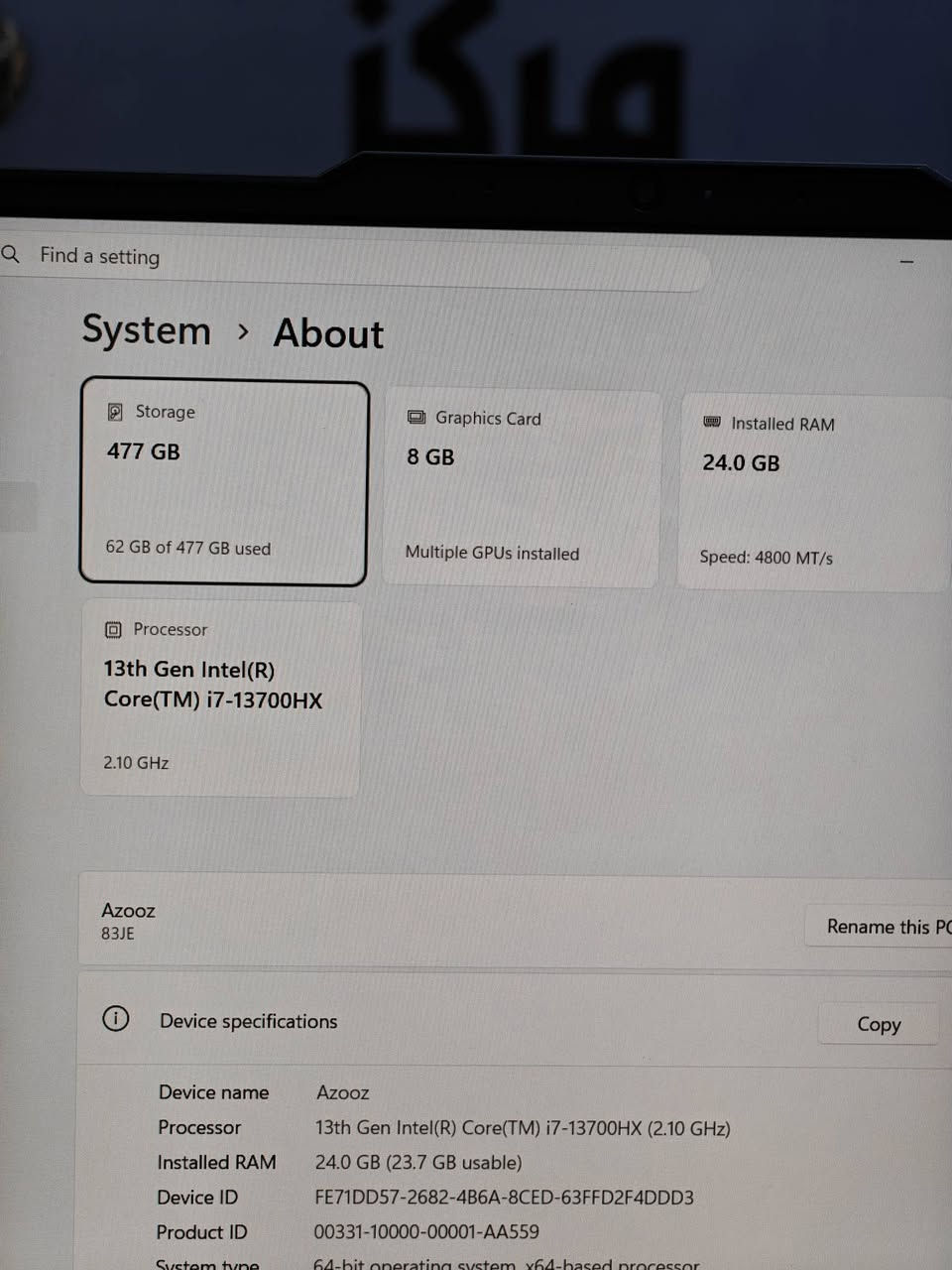 Lenovo loq 15irx10
CPU cori7 -13700hx 
Ram 24 gb
Ssd 512 nvme
Gpu rtx 5060 (8g)
Ips 
***********
***********
