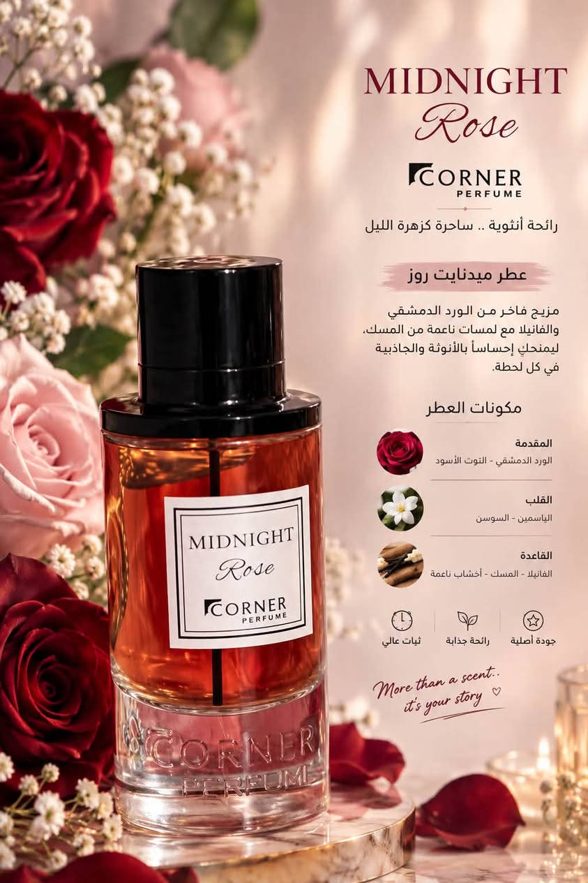 عطور كورنر
باقي عندي ذني القطع الاربعه متوفره سعره شامل التوصيل 35 الف 🥰 اللي يحب يحجز يراسلني عندي توصيل لكل المحافظات  100 مل

نص مكتوب في الصور:
- "بري هير" أنوثة ساحرة تفوح بالجمال مزيج فريد من الفراولة • التوت • زهرة البرتقال رائحة عصرية تبقى معك طوال اليوم ثبات عالي يدوم لساعات طويلة فوحان مميز حضور ناعم ولا يُقاوم جودة أصلية من شركة Corner الفرنسية للنساء عطر يعبر عن أنوثتك
- COCO CORNER PERFUME أناقة .. في كل تفصيلة عطر كوكو مزيج أنثوي فاخر يجمع بين الانتعاش والدفء، يمنحك حضورًا مميزًا و لمسة من الأناقة تدوم طويلاً. مكونات العطر المقدمة زهر البرتقال - الياسمين القلب ورد - توبل روز القاعدة فانيلا - باتشولي - مسك ثبات عالي رائحة جذابة جودة أصلية More than a scent .. it's your story
- MIDNIGHT Rose CORNER PERFUME رائحة أنثوية .. ساحرة كزهرة الليل عطر ميدنايت روز مزيج فاخر من الورد الدمشقي والفانيلا مع لمسات ناعمة من المسك، ليمنحك إحساساً بالأنوثة والجاذبية في كل لحظة. مكونات العطر المقدمة الورد الدمشقي - التوت الأسود القلب الياسمين - السوسن القاعدة الفانيلا - المسك - أخشاب ناعمة جودة أصلية رائحة جذابة ثبات عالي More than a scent.. it's your story ♡
- 212 S.Y Man CORNER PERFUME رائحة الجاذبية .. بلمسة عصرية عطر رجالي مزيج منعش وراقي يجمع بين الحمضيات والتوابل الخفيفة مع لمسة من الأخشاب والمسك، ليمنحك حضوراً قوياً وثقة تدوم طوال اليوم. مكونات العطر المقدمة حمضيات - توابل منعشة القلب لافندر - زهور القاعدة أخشاب - مسك - عنبر ثبات عالي رائحة جذابة جودة أصلية More than a scent.. it's your story ♡
