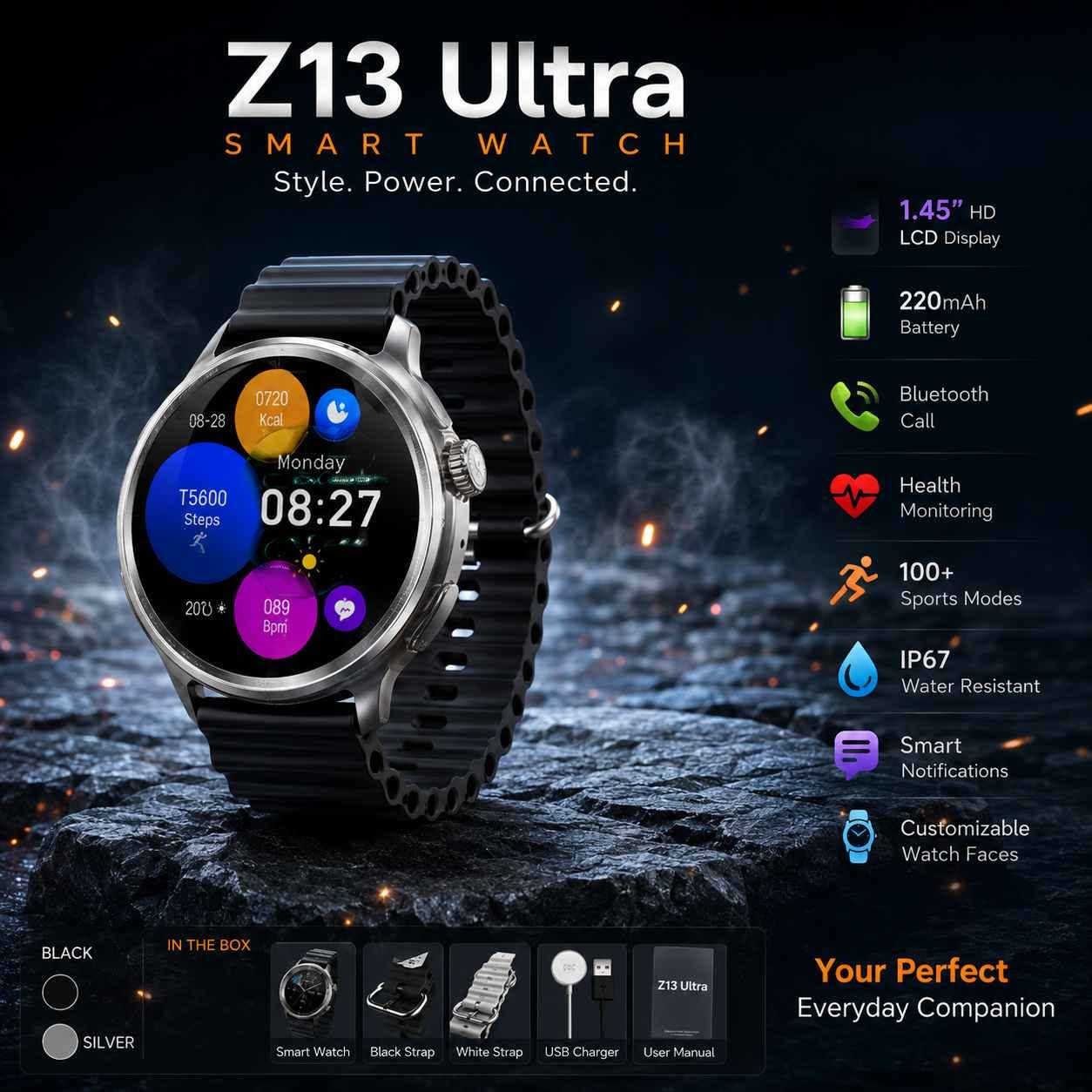 ⌚ Z13 Ultra Smart Watch
✨ سەعاتی زیرەکی Z13 Ultra
دیزاینی جوان و مۆدێرن، گونجاو بۆ بەکارهێنانی ڕۆژانە، وەرزش و کارەکانی ڕۆژانە.
🔹 مۆدیلی: Z13 Ultra
🔹 شاشە: 1.45" HD LCD
🔹 باتری: 220mAh
🔹 پەیوەندی: Bluetooth
🔹 کۆنترۆڵ: Touch Screen
🔹 وەرزش: پشتگیری لە چالاکی و مۆدەکانی وەرزش
🔹 Weather: پیشاندانی کەش و هەوا
🔹 Compass: کۆمپس
🔹 Smart Notifications: ئاگادارکردنەوەکانی مۆبایل
🔹 Health Tracking: بەدواداچوونی هەندێک پێوانەی تەندروستی
🔹 Breathe: ڕێنمایی هەناسەدان و ئارامبوون
🔹 Watch Faces: گۆڕینی شێوازی دەمەکانی سەعات
🔹 Call/Notification: وەرگرتنی ئاگادارکردنەوە و تایبەتمەندی پەیوەندی بە مۆبایل
🔹 ڕەنگی باند: ڕەش + سپی
🔹 لە ناو جعبەکەدا: سەعات + دوو باند + کێبڵی شەحنکردن
💎 دیزاینی شیک و جوان — هەڵبژاردەیەکی باش بۆ کەسانێک کە حەزیان لە سەعاتی زیرەکی و دیزاینی Ultra ـە.

نرخ ٤٥ هەزار
گەیاندنمان هەیە
بۆ پەیوەندی *********** السليمانية, العراق
