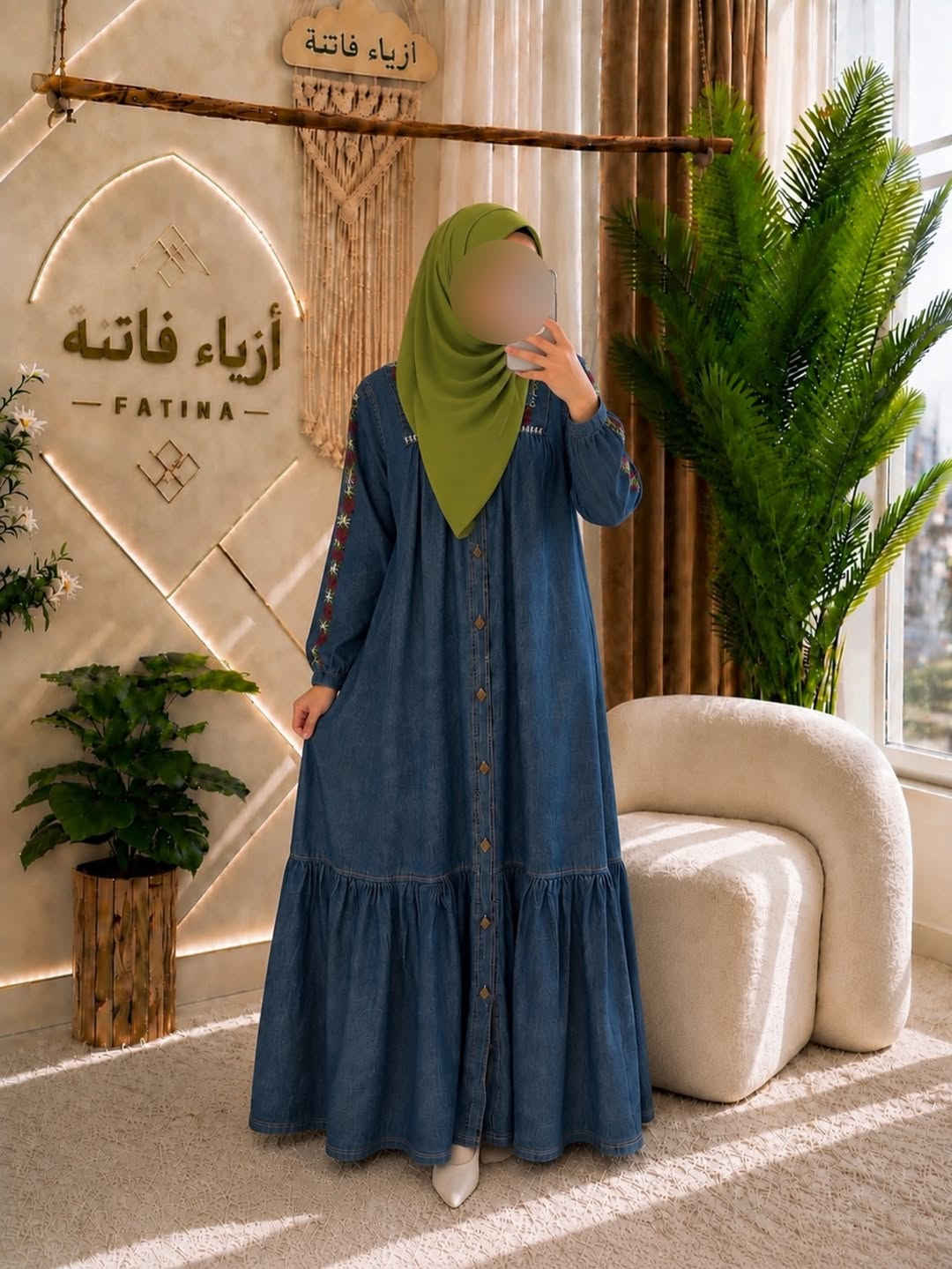 ازياء فاتنة
فستان جينز صيفي جميل وفخم للمحجبات 
فصال محتشم 
موديلات فاتنة… ماتتفوت 
حصراً من ماركة فاتنة 
• طول الفستان 150 سم 
• فصال شبه كلوش 
• كشكشي نهاية الفـــستان بطول 40 سم مريح ومحتشم 
• تنطي مظهر انحف باللبس
• ⁠ ✨
قطعة تبقى وياج سنين وما تبطل موديلها 👌

متوفر حالياً بكمية محدودة
راسلينا خاص واحجزي بسرعة قبل النفاذ 💌

#ازياء_فاتنة⁩⁩
قالب راهي 
___________________________ 
🖊️ االــخـــــــاامــة :- 
جينز صيفي  مطرز :- مـטּ الجينز الممتاز المستورد قماش انسيابي وليس جاف ملمس ناعم مايحتاج كوي بس شي بسيط 
❥❥ ─── ❥❥ ❥❥ ─── ❥❥

القياسات القياسات 1/2/3/4 

🌱قياس 1):- 
تلبس وزن من 70 الى 80 كــــيـلـو ⚖️ 
يعني يلبس قياس. 40 . 42. 44 

🌱قياس 2 ):- 
تلبس وزن من 80 الى 90 كــــيـلـو ⚖️ 
يعني يلبس قياس. 46. 48 

🌱قياس 3):- 
تلبس وزن من 90 الى 100 كــــيـلـو ⚖️ 
يعني يلبس قياس. 50 . 52 

🌱قياس 4):- 
تلبس وزن من 100 الى 120 كــــيـلـو ⚖️ 
يعني يلبس قياس. 54. 56. 58 

_______________________ 
ســــعـــر  الفستان بـــ 60 الفــــﮯ 
مع الهدية 🎁 الشال او الربطة 
________________________ 
للحجز والاستفسار المراسلة ؏ــلى الواتساب :- ***********
***********

