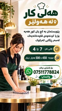 أربيل • تنظيف مقهى • دوام ٧-٤
