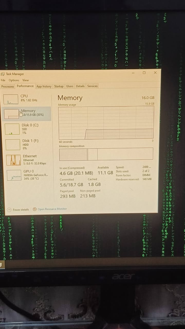 تجميعة pc للبيع كاملة مع شاشة كيمنك وماوس وكيبورد Intel Core i5-10400F
NVIDIA GeForce RTX 2060 6GB
16GB DDR4 RAM 2400MHz
Samsung 860 EVO 500GB SSD
Seagate 1TB HDD (ST1000DM003)
Intel Ethernet Connection I219-V
Windows 10/11
6 Cores / 12 Threads
Base Clock: 2.90GHz
L3 Cache: 12MB 
اي استفسار واتساب *********** فقط واتساب

نص مكتوب في الصور:
- Task Manager
- File Options View
- Processes Performance App history Startup Users Details Services
- CPU
- 6% 2.22 GHz
- Memory
- 4.8/15.9 GB (30%)
- Disk 0 (C:)
- SSD
- 1%
- Disk 1 (F:)
- HDD
- 0%
- Ethernet
- S: 0 R: 16.0 Kbps
- GPU 0
- NVIDIA GeForce R...
- 33% (38 °C)
- ST1000DM003-1SB102
- Active time
- 100%
- 60 seconds
- 0
- Disk transfer rate
- 100 KB/s
- Average response time
- 0 ms
- Capacity:
- Formatted:
- 932 GB
- System disk:
- No
- Read speed
- 0 KB/s
- Write speed
- Page file:
- Type:
- Fewer details
- Open Resource Monitor
- 6% 1.72 GHz
- S: 0 R: 24.0 Kbps
- GPU O
- 36% (38 °C)
- Ethernet Intel(R) Ethernet Connection (14) I219-V
- Throughput
- 500 Kbps
- 450 Kbps
- Send
- 0 Kbps
- Receive
- 24.0 Kbps
- Adapter name: Ethernet
- Connection type: Ethernet
- IPv4 address: 192.168.0.123
- IPv6 address: fe80::a66:33ce:b730:cf95%4
- 6% 2.39 GHz
- (38 °C)
- GPU
- NVIDIA GeForce RTX 2060
- 3D
- 39% Copy
- Video Encode
- 0% Video Decode
- Dedicated GPU memory usage
- 6.0 GB
- Shared GPU memory usage
- 7.9 GB
- Utilization
- 45%
- Dedicated GPU memory
- 0.6/6.0 GB
- Driver version:
- Driver date:
- Task Manager File Options View Processes Performance App history Startup Users Details Services CPU 5% 1.14 GHz Memory 4.8/15.9 GB (30%) Disk 0 (C:) SSD 0% Disk 1 (F:) HDD 0% Ethernet Ethernet S: 0 R: 16.0 Kbps GPU 0 NVIDIA GeForce R... 38% (38 °C) CPU Intel(R) Core(TM) i5-10400F CPU @ 2.90GHz % Utilization 100% 60 seconds 0 Utilization 5% Speed 1.14 GHz Base speed Sockets: Cores: Logical processors: Virtualization: Hyper-V support: L1 cache: L2 cache: L3 cache: 2.90 GHz 1 6 12 Disabled Yes 384 KB 1.5 MB 12.0 MB Processes 190 Threads 2895 Handles 85495 Up time 1:22:36:41 Fewer details Open Resource Monitor
- 6% 1.62 GHz
- 1.8 / 15.9 GB (30%)
- S: 8.0 R: 32.0 Kbps
- 34% (38 °C)
- Memory usage
- 16.0 GB
- 15.9 GB
- Memory composition
- In use (Compressed)
- 4.6 GB (20.1 MB)
- Available
- 11.1 GB
- Speed:
- Slots used:
- Form factor:
- Hardware reserved:
- 2400 ...
- 2 of 2
- DIMM
- 148 MB
- Committed
- 5.6 / 18.7 GB
- Cached
- 1.8 GB
- Paged pool
- 293 MB
- Non-paged pool
- 213 MB
- Task Manager File Options View Processes Performance App history Startup Users Details Services CPU 6% 2.07 GHz Memory 4.8/15.9 GB (30%) Disk 0 (C:) 0% Disk 1 (F:) HDD 0% Ethernet Ethernet S: 0 R: 24.0 Kbps GPU 0 NVIDIA GeForce R... 37% (38 °C) Disk 0 (C:) Samsung SSD 860 EVO 500GB Active time 100% 60 seconds Disk transfer rate 500 KB/s 450 KB/s 60 seconds Active time 0% Average response time 1.0 ms Capacity: Formatted: System disk: Page file: Type: 466 GB 466 GB Yes Yes SSD Read speed 49.6 KB/s Write speed 74.4 KB/s Fewer details Open Resource Monitor