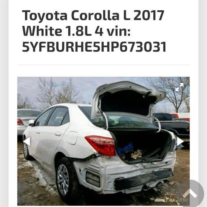 مكاني بغداد الامين 
***********
*********** بغداد, العراق

نص مكتوب في الصور:
- Toyota Corolla L 2017 White 1.8L 4 vin: 5YFBURHE5HP673031