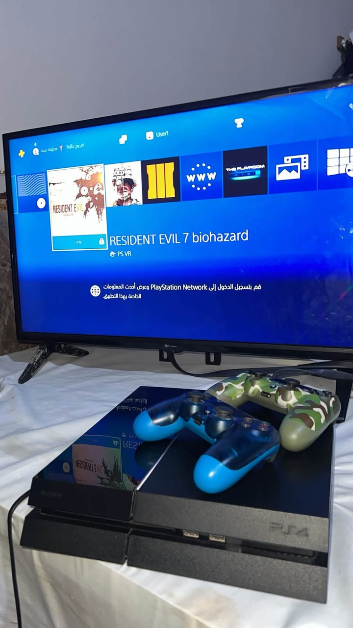 بلي ستيشن 4 فات مهكر  نظام 9.51 مساحة 500GB وياه ثنين جوستك والعاب 3 
من ضمنهن 
Call of duty cold war 
Call of duty black ops 3 
Resident Evil 7
وتكدر تحمل عليه بعد اكثر من لعبة وتتونس سعره 220
موجود واتس ***********

نص مكتوب في الصور:
- جاهز للاستخدام. Ops III PS4 By Sajjad.pkg User1 ٩:٠١ RESIDENT EVIL 7 biohazard PS VR بدء قم بتسجيل الدخول إلى PlayStation Network وعرض أحدث المعلومات الخاصة بهذا التطبيق.