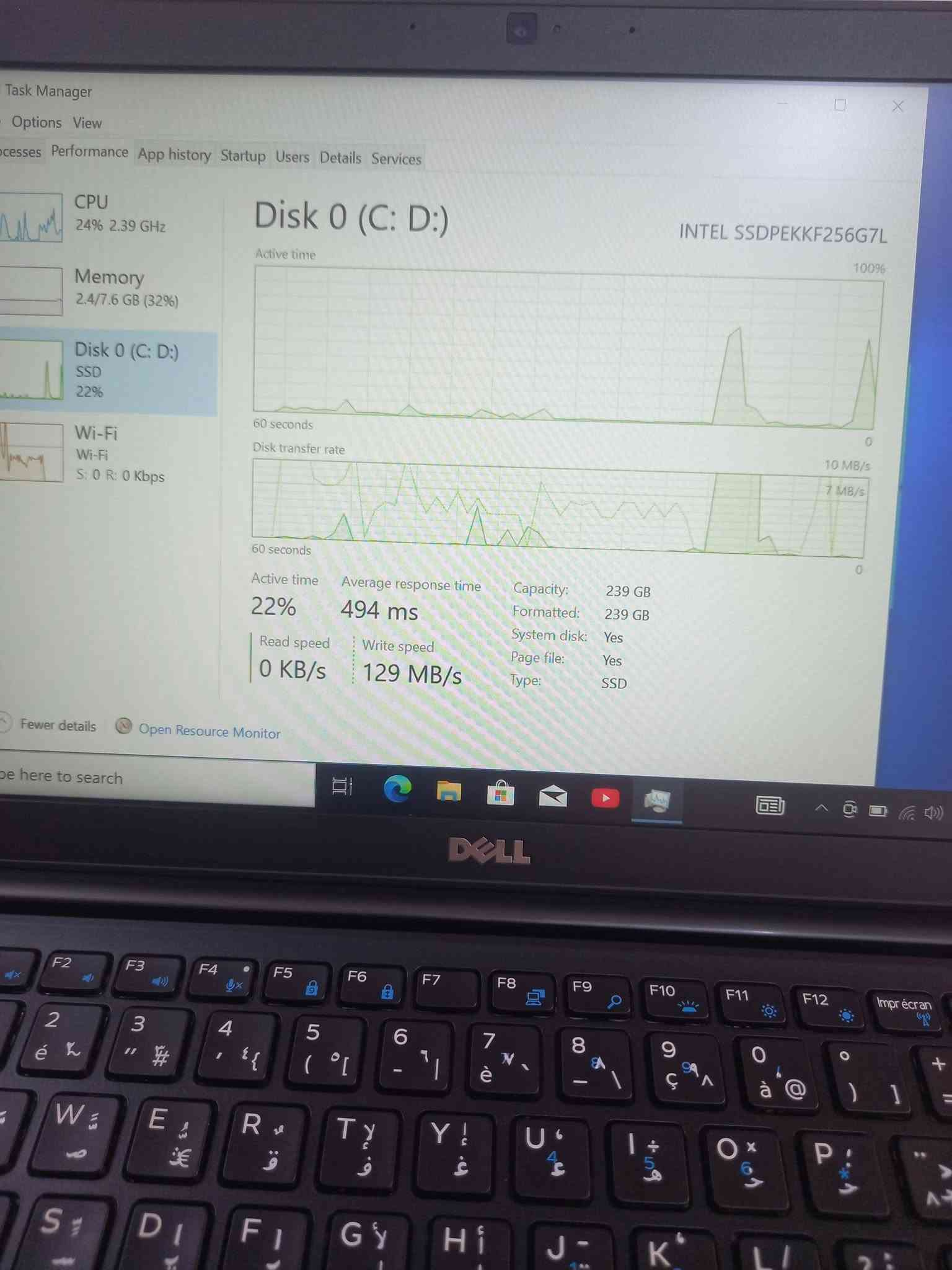 لابتوب دل dell 7480
الجيل السابع . 
المعالج كور اي 5 الجيل 7
الهارد    256 ssd 
الرام 8.  ddr4 
كارت الشاشة  4  شير 
حجم الشاشة  14 
الشاحنة اصلية 
يحتوي على منفذ تايب سي للشحن او نقل البيانات
نظام التشغيل ويندوز 10 عربي انكليزي 
الملحقات شاحنة وجنطة 
السعر  215
***********
***********
يوجد توصيل

متوفر 
تتوفر مجموعة لابتوبات بأسعار مناسبة ومواصفات

نص مكتوب في الصور:
- Task Manager
- File Options View
- Processes Performance App history Startup Users Details Services
- CPU
- 3% 0.91 GHz
- Memory
- 2.4/7.6 GB (32%)
- Disk 0 (C: D:)
- SSD
- 2%
- Wi-Fi
- S: 0.2 R: 21.2 Mbps
- % Utilization
- Intel(R) Core(TM) i5-7200U CPU @ 2.50GHz
- 100%
- 60 seconds
- Utilization
- 3%
- Speed
- 0.91 GHz
- Base speed:
- Sockets:
- Cores:
- 2.71 GHz
- 1
- 2
- Processes
- 149
- Threads
- 1950
- Handles
- 62767
- Logical processors:
- Virtualization:
- 4
- Enabled
- L1 cache:
- 128 KB
- Up time
- L2 cache:
- 512 KB
- 0:13:49:56
- L3 cache:
- 3.0 MB
- Fewer details
- Open Resource Monitor
- Type here to search
- DELL
- Task Manager File Options View Processes Performance App history Startup Users Details Services CPU 37% 1.74 GHz Memory 2.4/7.6 GB (32%) Disk 0 (C: D:) SSD 1% Wi-Fi Wi-Fi S: 0.1 R: 16.9 Mbps Memory Memory usage 8.0 GB 7.6 GB 60 seconds 0 Memory composition In use (Compressed) 2.3 GB (11.9 MB) Available 5.2 GB Speed: Slots used: Form factor: 2133 MHz 1 of 2 SODIMM Committed 2.2/9.5 GB Cached 1023 MB Hardware reserved: 382 MB Paged pool 161 MB Non-paged pool 116 MB Fewer details Open Resource Monitor Type here to search