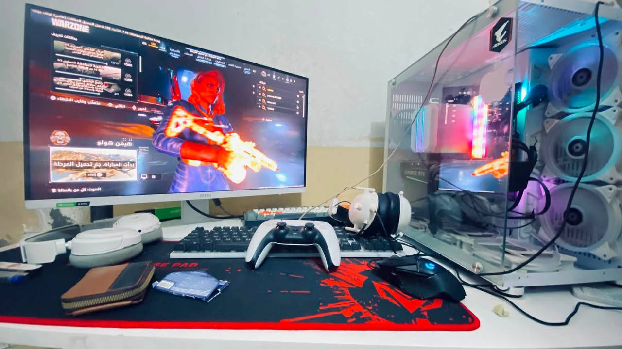 كيس زيت متك 7فان RGB
CASE 7. FAN RGB
M B ASUS. B560 
CPU.     Ci7 -11700F 
FAN COOLING M90
RAM. DDR4 2x8. GB. GIGABYTE
SSD. 128. LEXAR SATA
HDD. 1T
RTX. 3070. AORUS MASTER
PUS 750W. 80W.GOLD BLAK
WINDOWS. 11. PRO 

MSI 170 fps  

Razer Blackshark X
سعر 1400وبيها مجال 
***********
مكاني نجف يوجد توصيل

