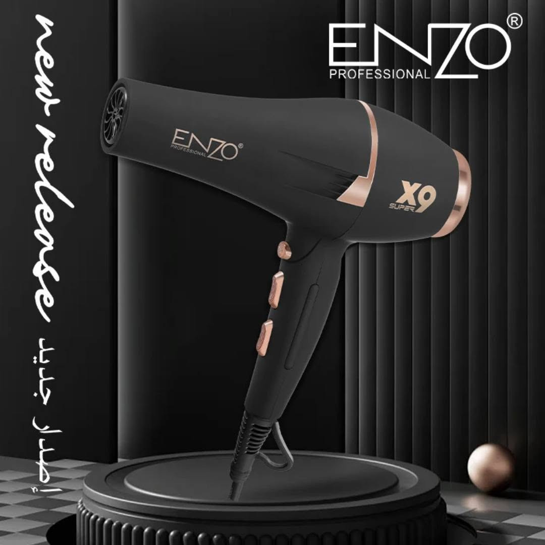 🔥 مجفف الشعر ENZO XO9 SUPER 🔥
✨ نوعية أصلية واحترافية للصالونات
💨 أداء قوي وتجفيف سريع
🎯 مناسب للاستخدام اليومي والعمل الاحترافي
🛡️ ضمان ٦ أشهر
💎 جودة وتصميم أنيق يتحمل استخدام الصالونات
متوفر جملة ومفرد
📦 تجهيز للصالونات وأصحاب نقاط البيع
📩 للحجز والاستفسار راسلنا على الخاص.
***********

نص مكتوب في الصور:
- ENZO PROFESSIONAL
- ENZO PROFESSIONAL X9 SUPER
- new release
- إصدار جديد
- ENZO
- PROFESSIONAL