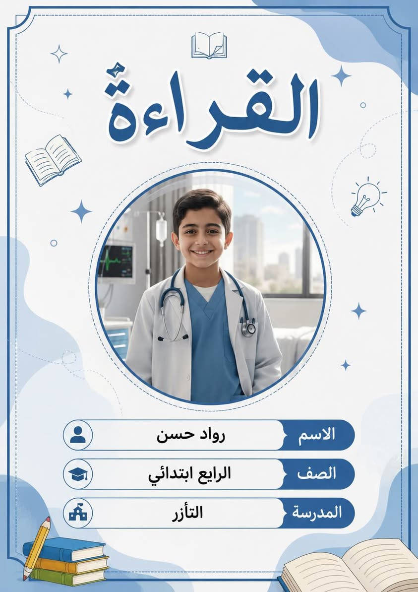 جلاد دفتر وكتاب حسب الطلب نطبع صور اطفالكم وبطاقات تعريفية وستيكرات لكل المواضيغ 
للحجز والاستفسار المراسلة على الخاص بغداد, العراق

نص مكتوب في الصور:
- دفتر القراءة الاسم : رقيه رضا زياره الصف : الرابع ابتدائي الشعبة : المدرسة : اقرأ تحلم .. تتعلم وتصل
- دفتر الاملاء
- الاسم : رقیه رضا زیاره
- الصف : الرابع ابتدائي
- الشعبة :
- المدرسة :
- أخطّي بإملائي .. وأرسم مستقبلي بنجاحي
- *********** library_kinani
- القراءة
- الاسم
- رواد حسن
- الصف
- الرابع ابتدائي
- المدرسة
- التأزر
- الرياضيات
- الإسم:
- ايلين عمر
- الصف:
- الخامس
- المدرسة:
- الرسول الإبتدائية
- 2 + 3 = 5
- 7 - 2 = 5
- 4 × 3 = 12
- 10 ÷ 2 = 5
- x + y = z
- A = πr²
- y = πx + b
- الإسلامية
- الاسم رواد حسن
- الصف الرابع ابتدائي
- المدرسة التآزر
- الصف: الخامس الابتدائي
- المدرسة: الرسول الابتدائية
- الاجتماعات
- الاسم ايلين عمر
- الصف الخامس
- المدرسة الرسول