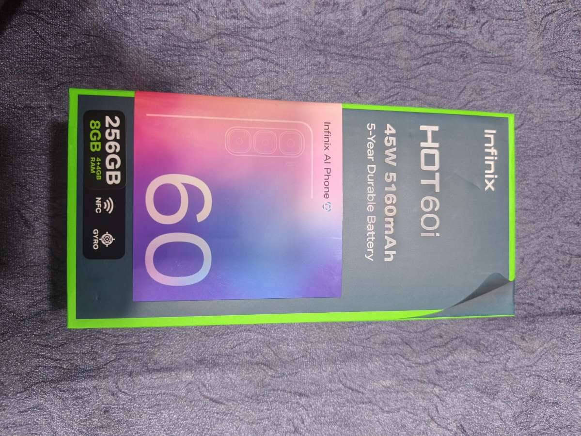 السلام عليكم 
الجهاز جديد مستخدم شهر فقط 
infinix HOT 60i
الذاكرة 265 8رام البطاريه 5160 120HZ
يشغل ببجي 60فريم
شاحنه الحهاز 45واط سريع
الكامره 50MP
مدعوم بAI
باكيت الجهاز موجود بلكامل هوا وملحقاته
السعر ١٥٠وبي مجال
بغداد الغزاليه ***********واتساب المو شراي لا يراسل
