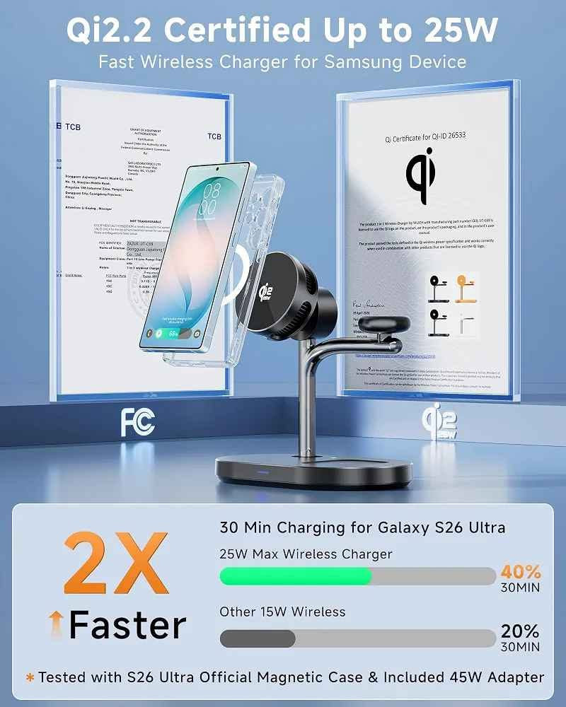 شاحن Qi2.2 • شحن سريع ٢٥W • تبريد TEC
