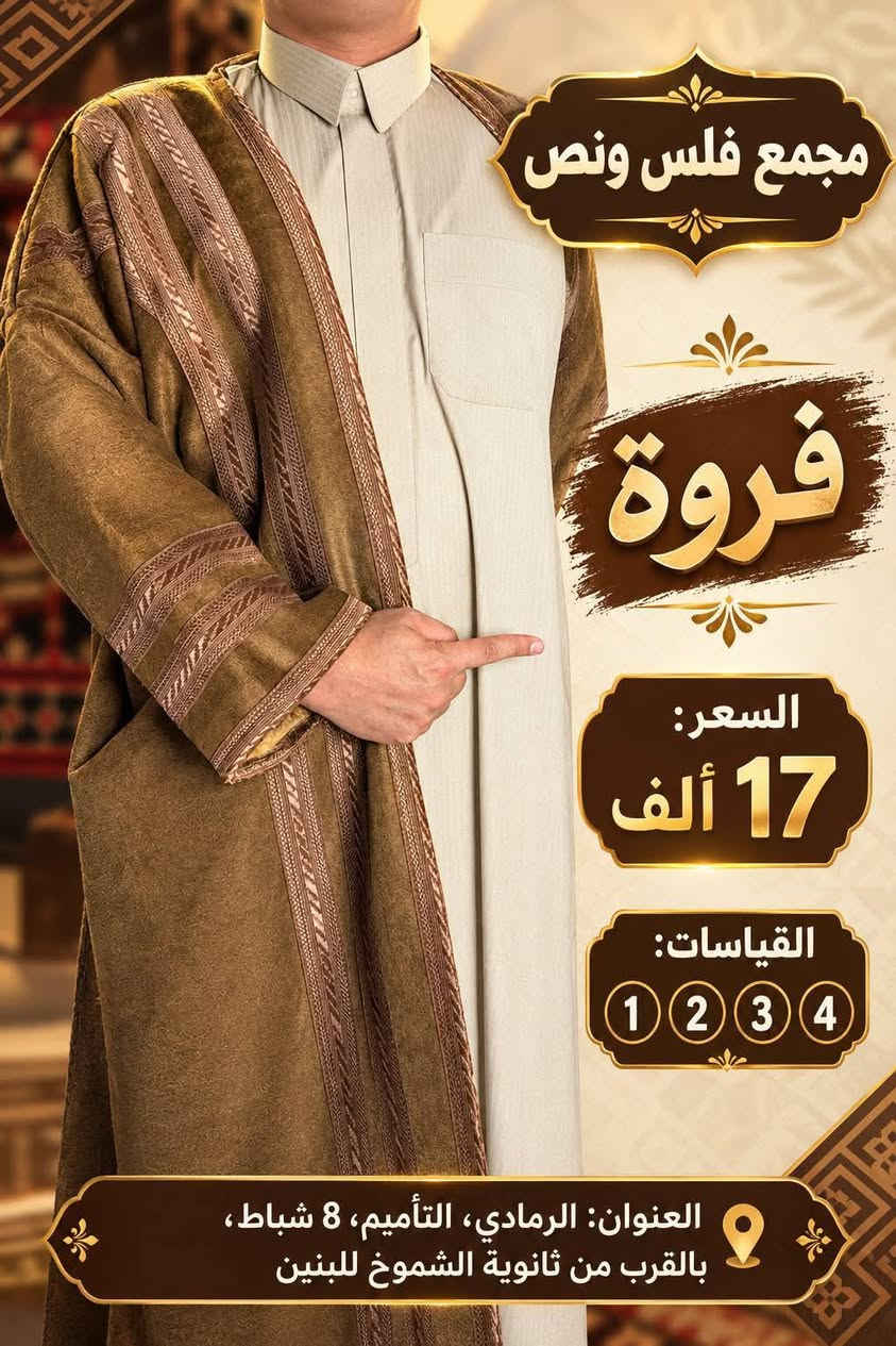 فروة رجالي • مخمل ثقيل • مقاسات ١٢٣٤